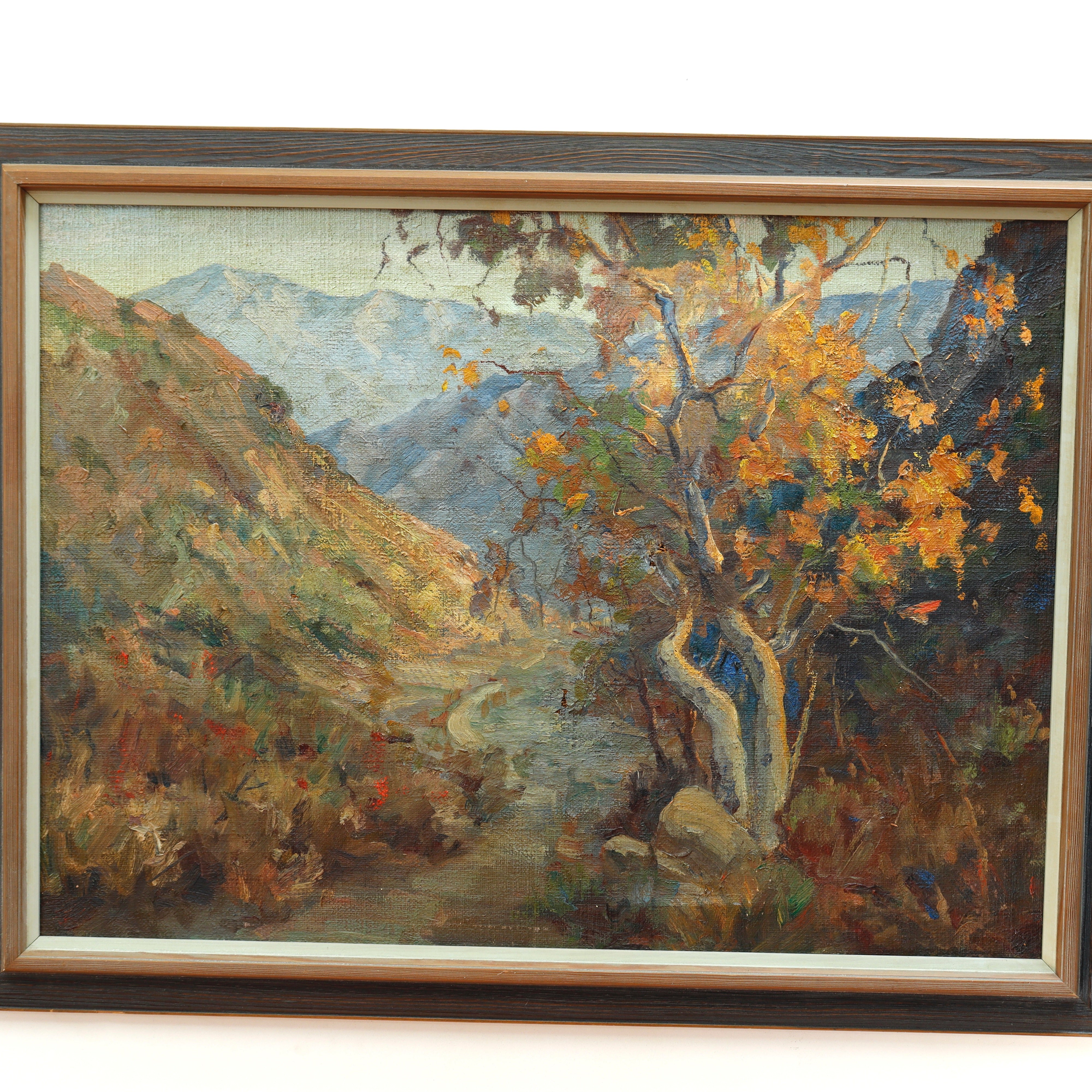 AW982: California Impressionist Autumn Foothills Oil on Canvas Painting Circa 1920's