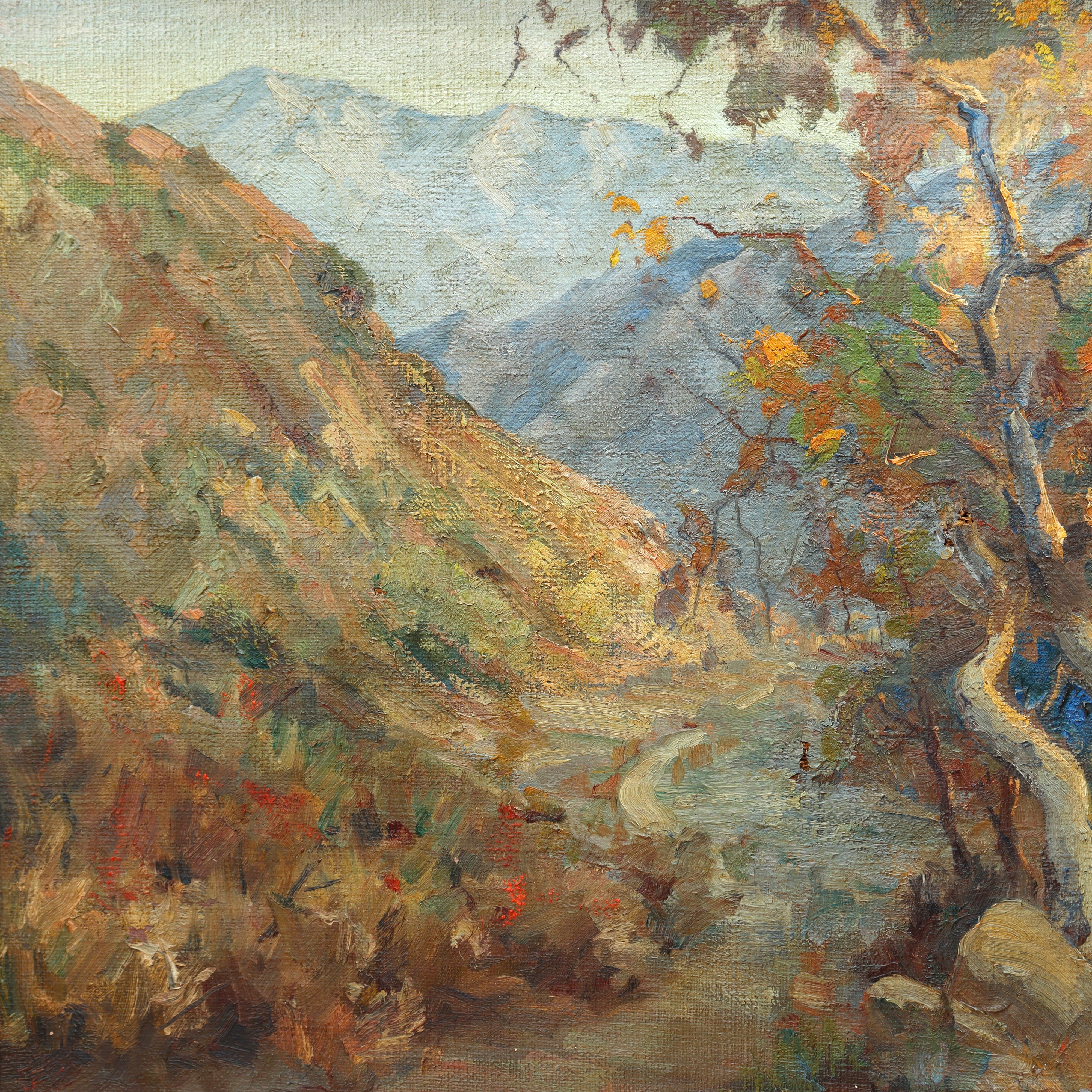 AW982: California Impressionist Autumn Foothills Oil on Canvas Painting Circa 1920's