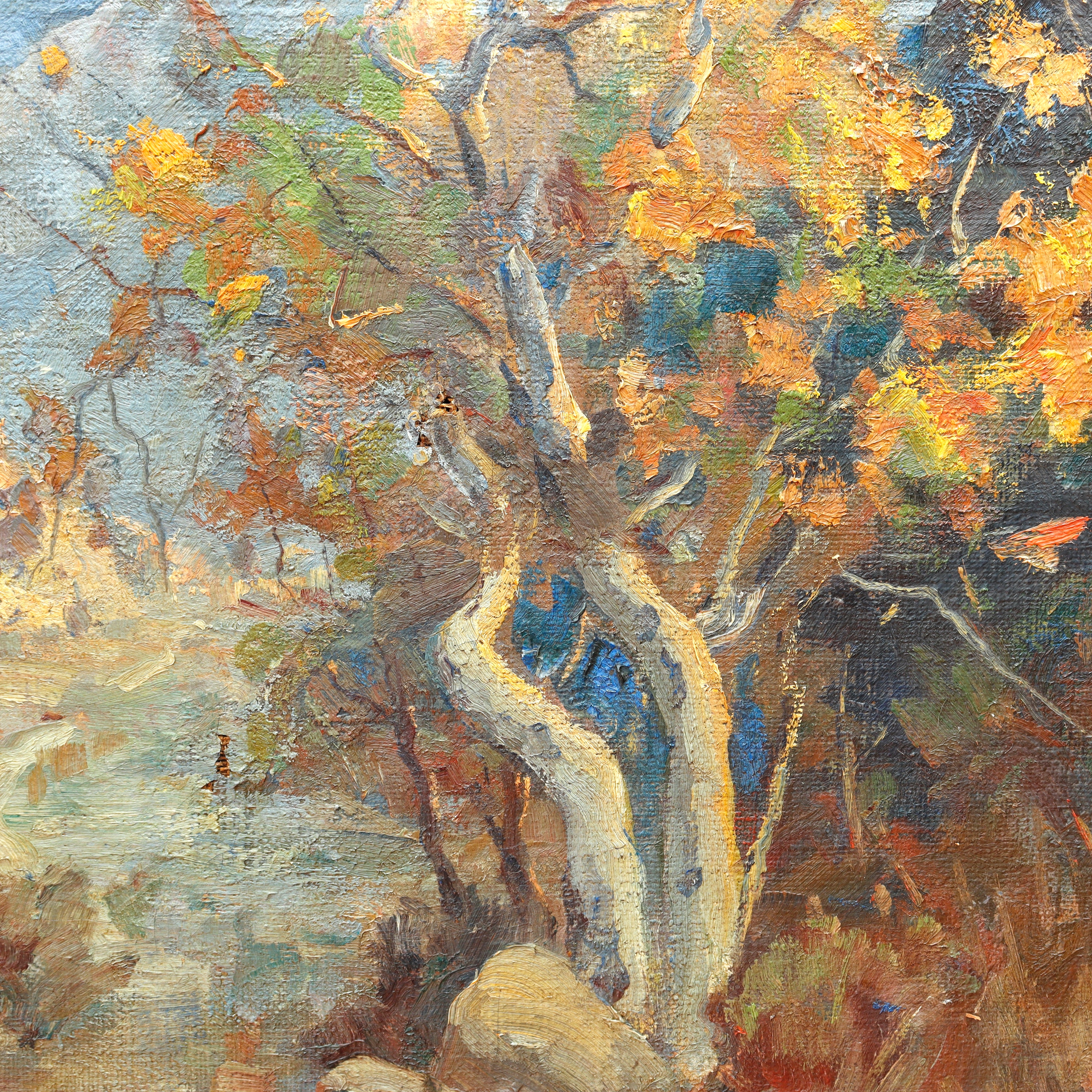 AW982: California Impressionist Autumn Foothills Oil on Canvas Painting Circa 1920's