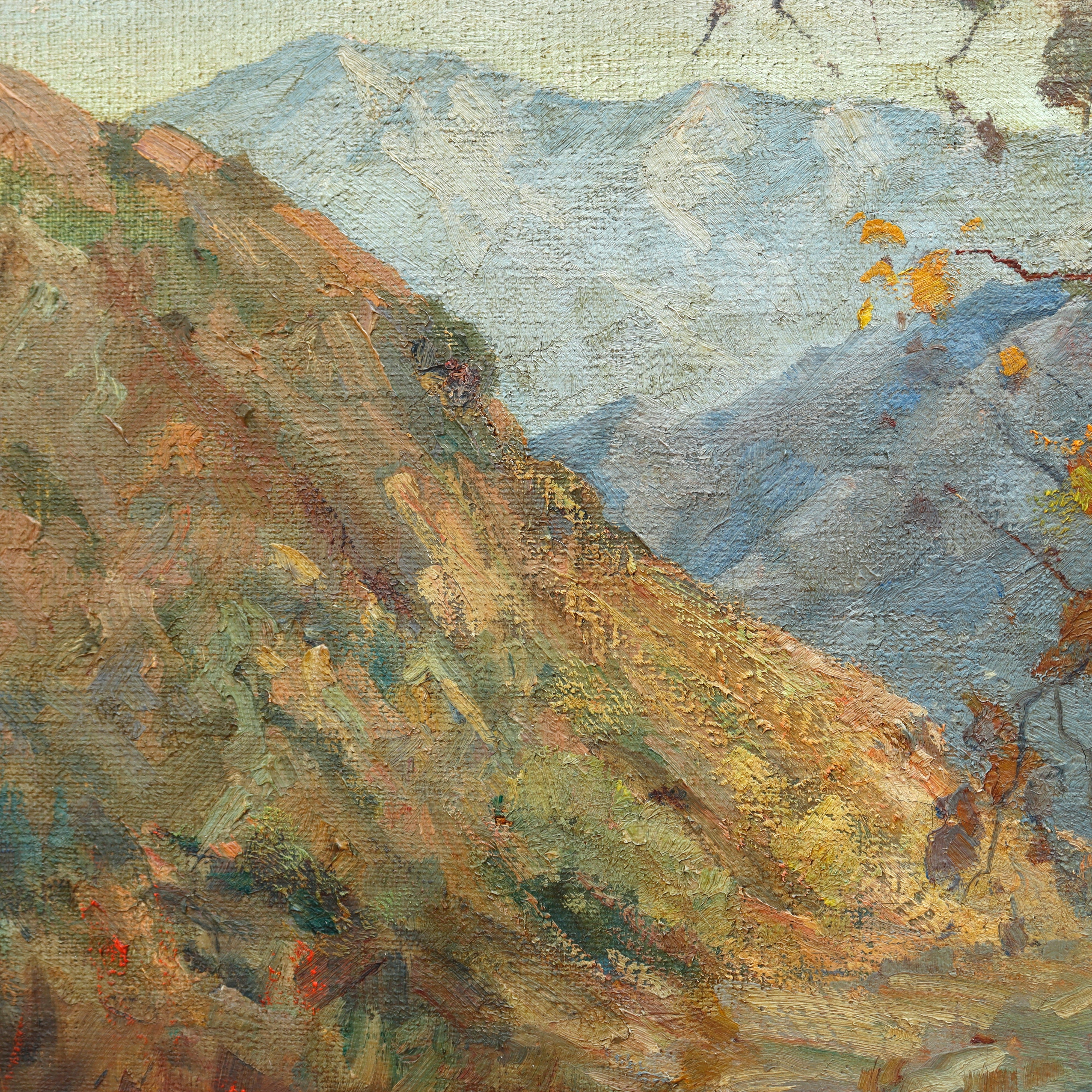 AW982: California Impressionist Autumn Foothills Oil on Canvas Painting Circa 1920's