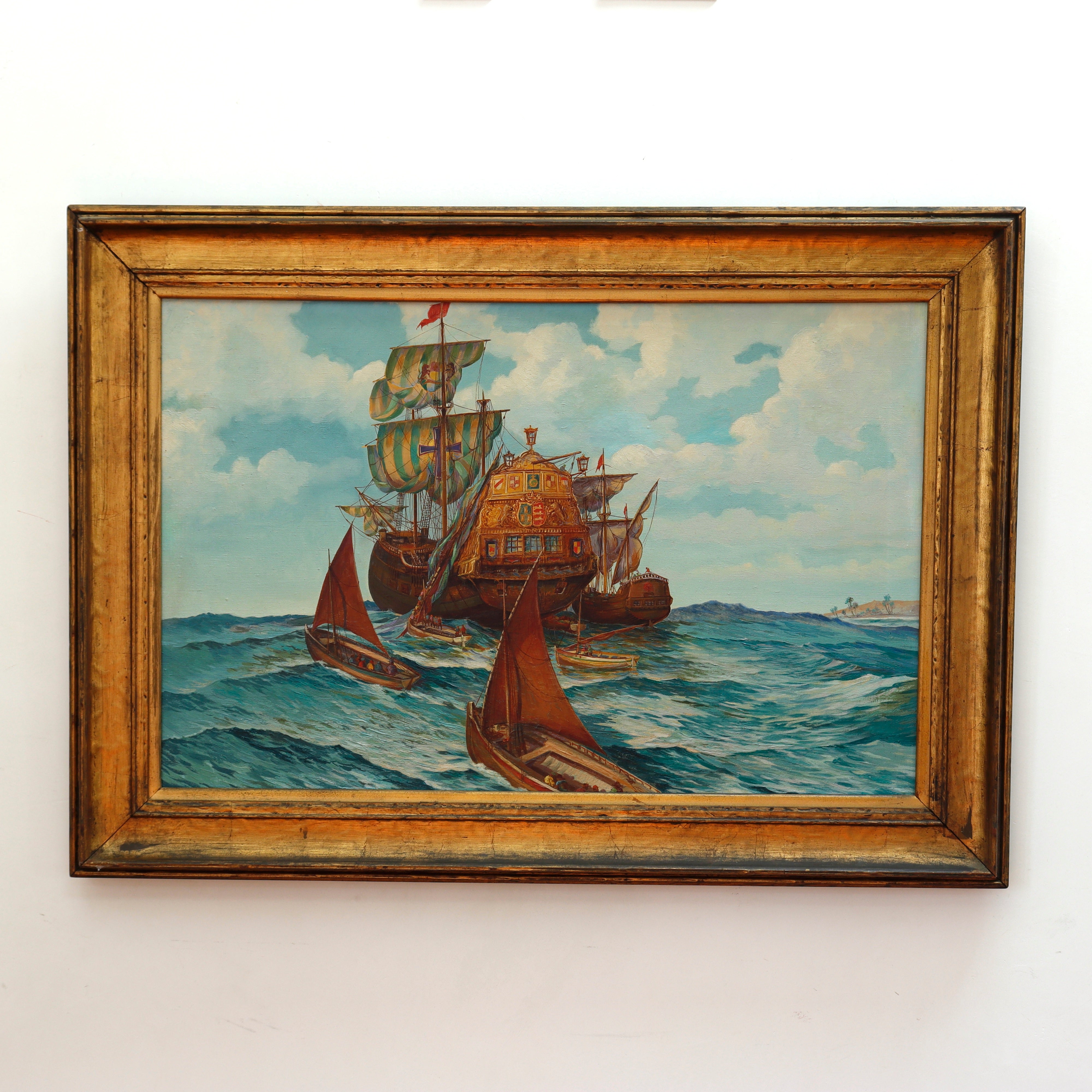 Maurice George Logan Spanish Galleon Circa 1920's Oil on Canvas Painting | Work of Man