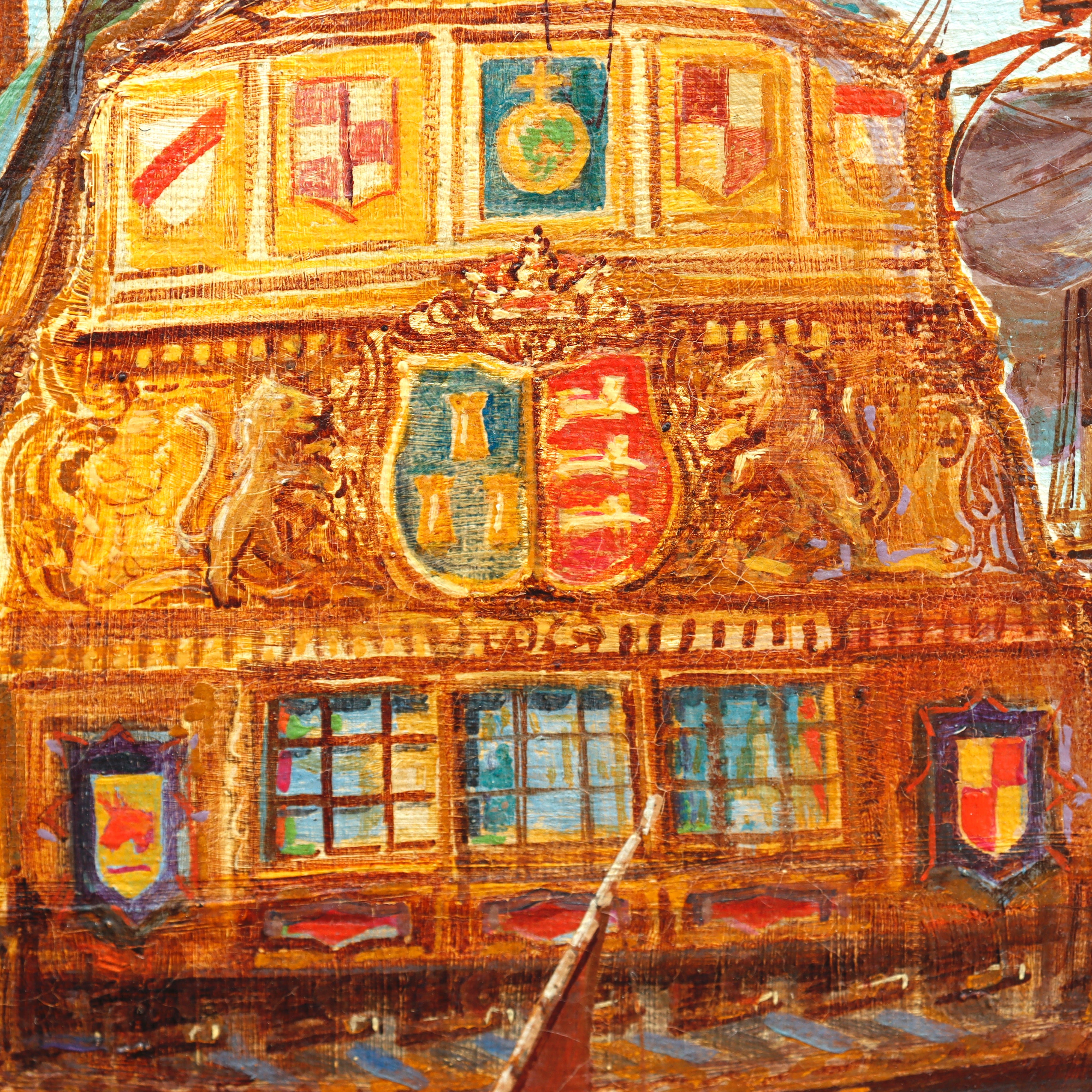 AW090: Maurice George Logan Spanish Galleon Circa 1920's Oil on Canvas Painting