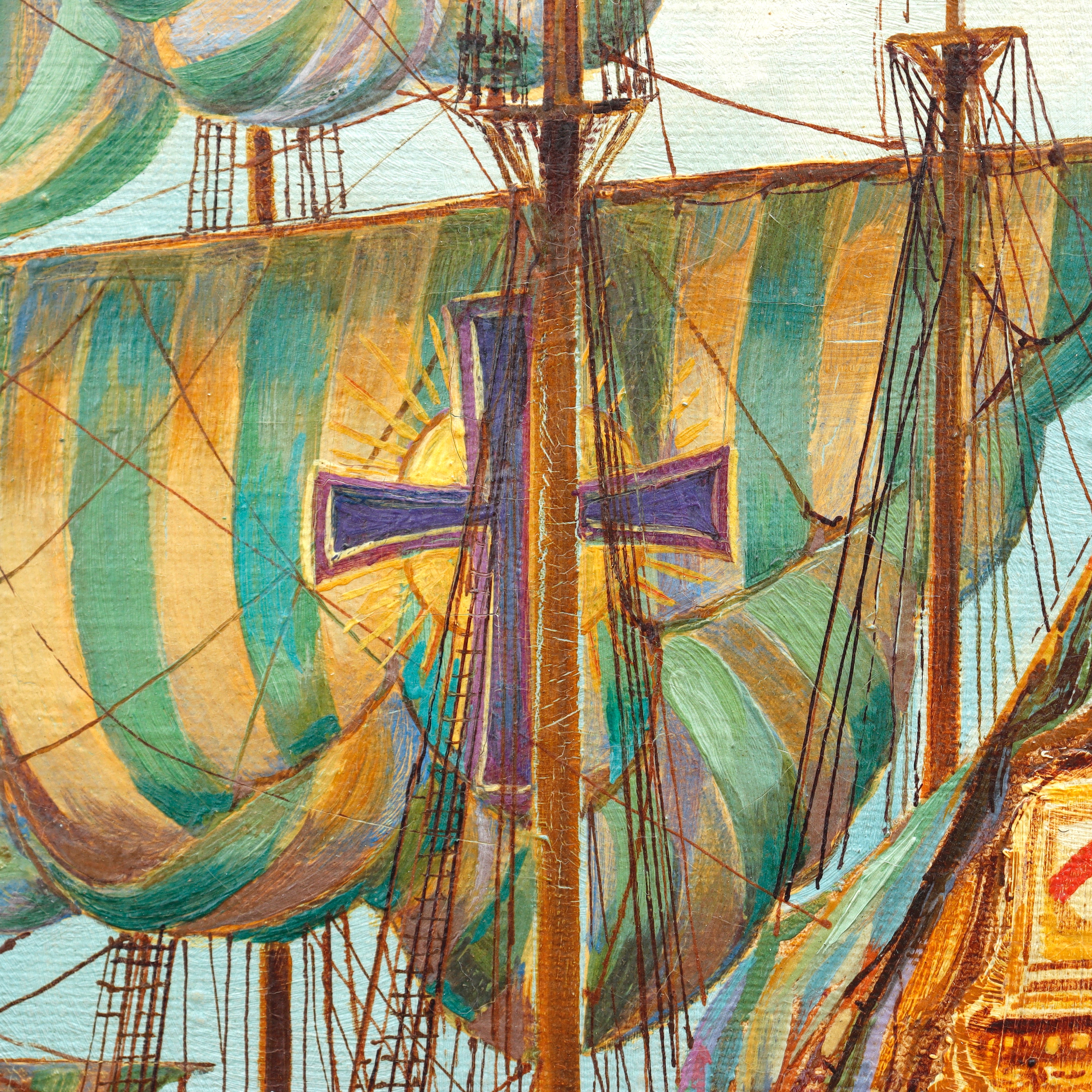 AW090: Maurice George Logan Spanish Galleon Circa 1920's Oil on Canvas Painting