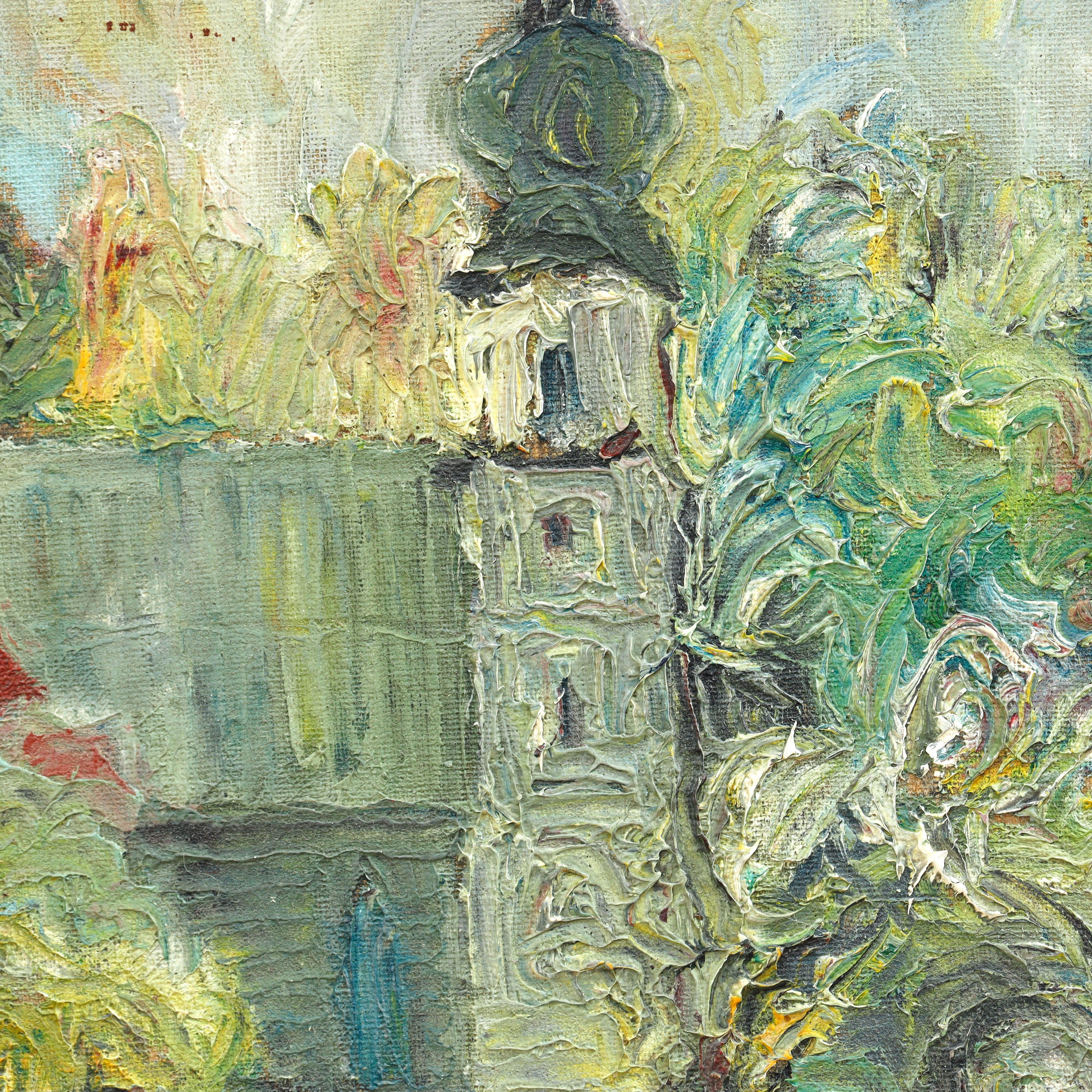 AW091: Georg Sliwka Impressionist European Village Oil on Board Painting Late 19th Century