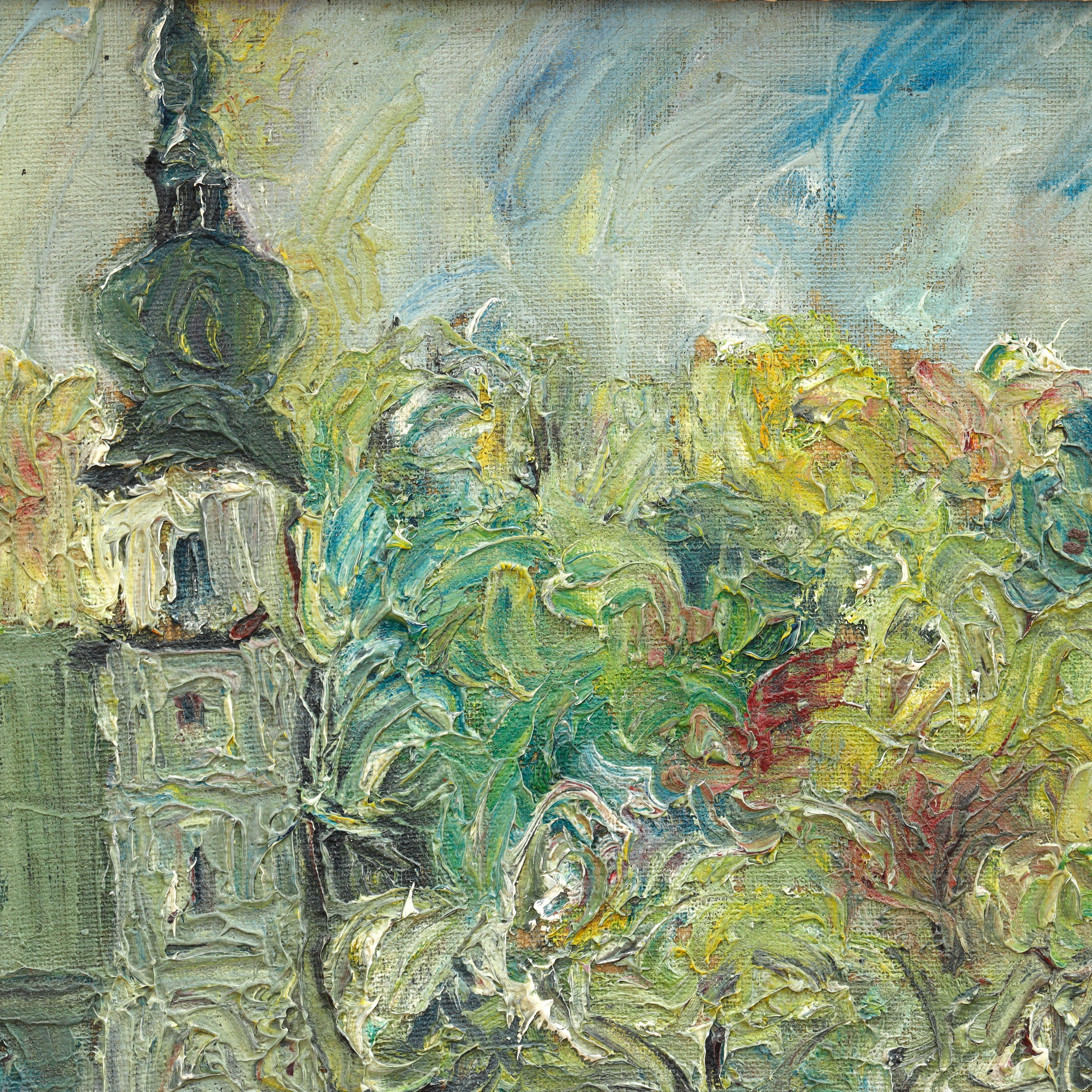 AW091: Georg Sliwka Impressionist European Village Oil on Board Painting Late 19th Century