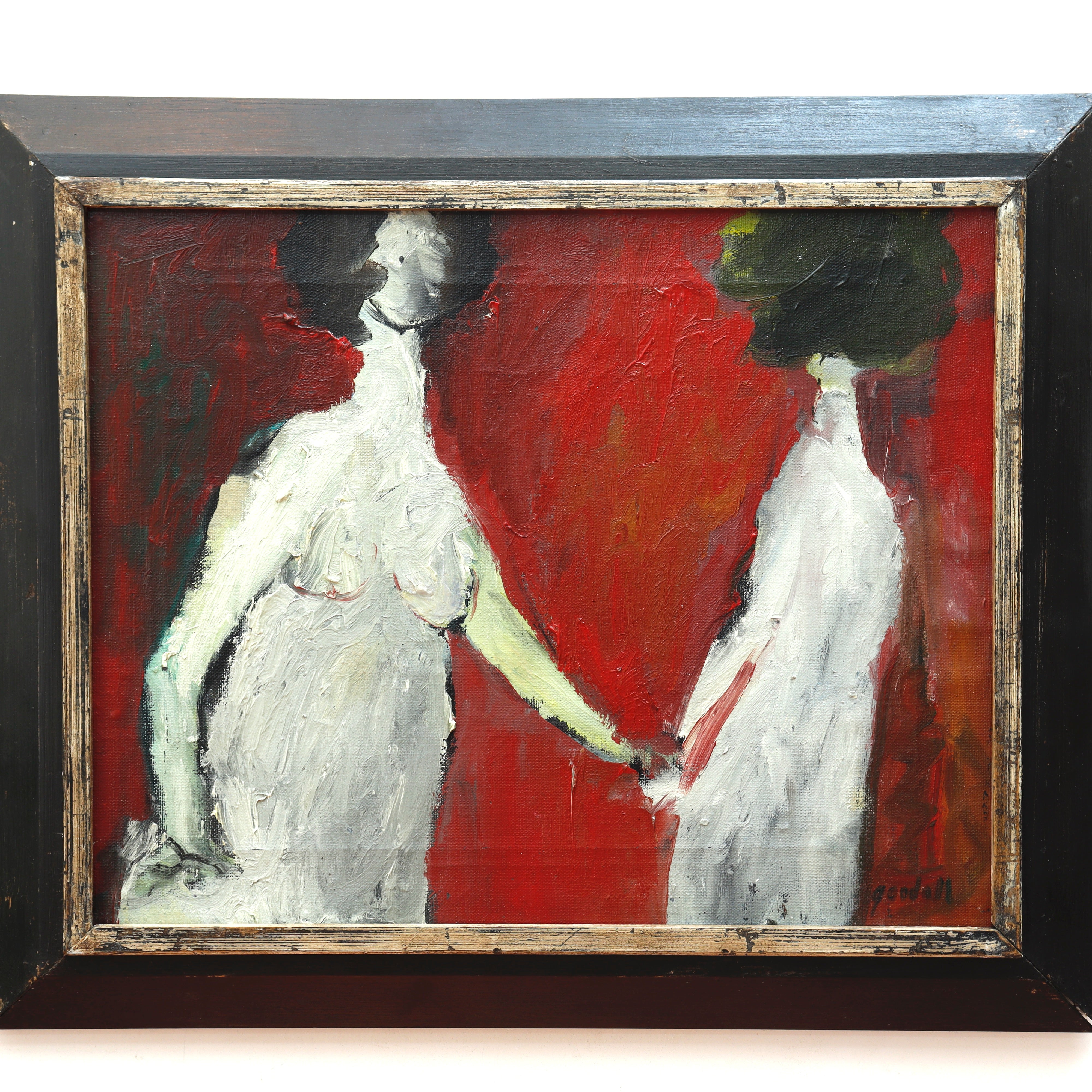 AW137: Modernist Oil on Canvas Painting "Sisters"