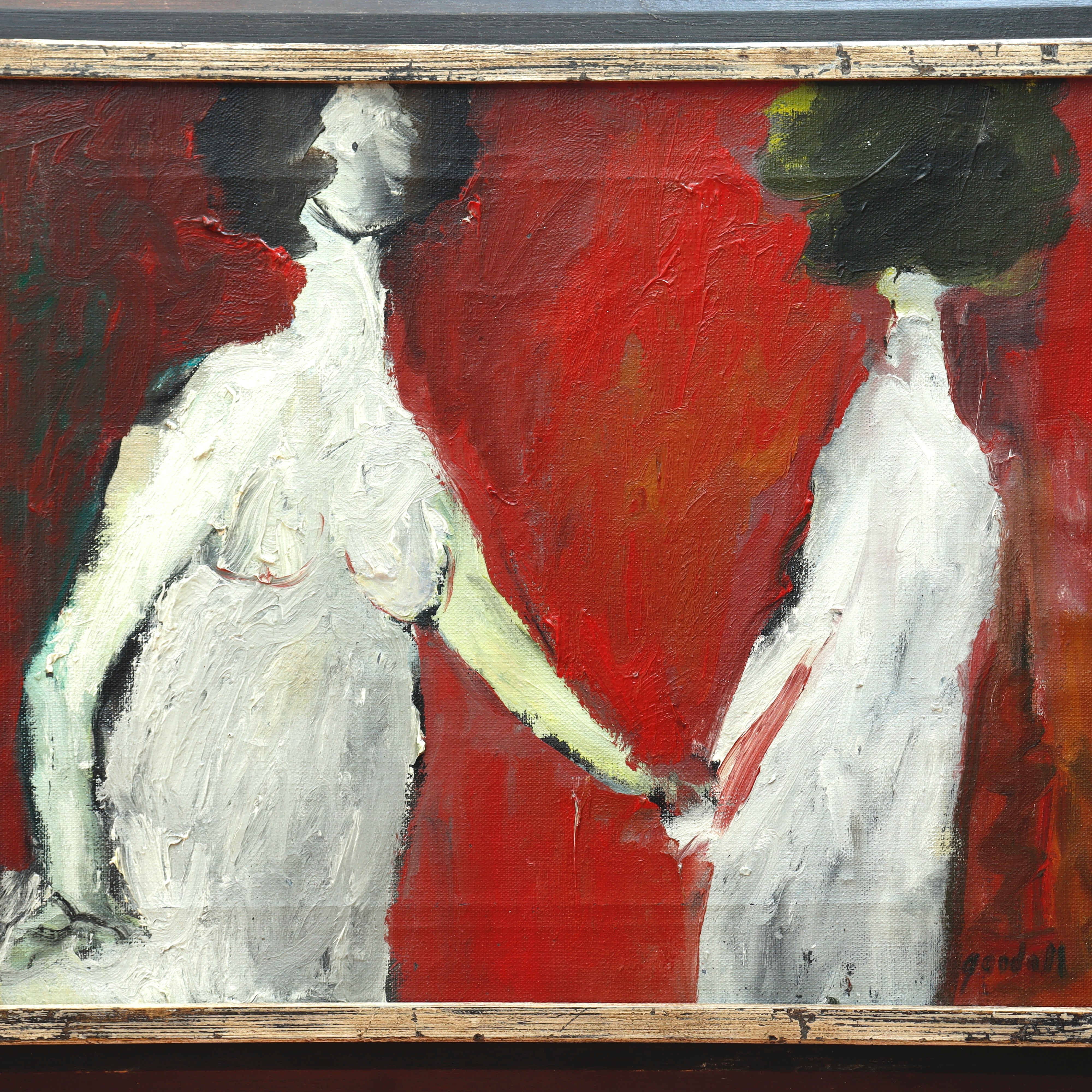 AW137: Modernist Oil on Canvas Painting "Sisters"