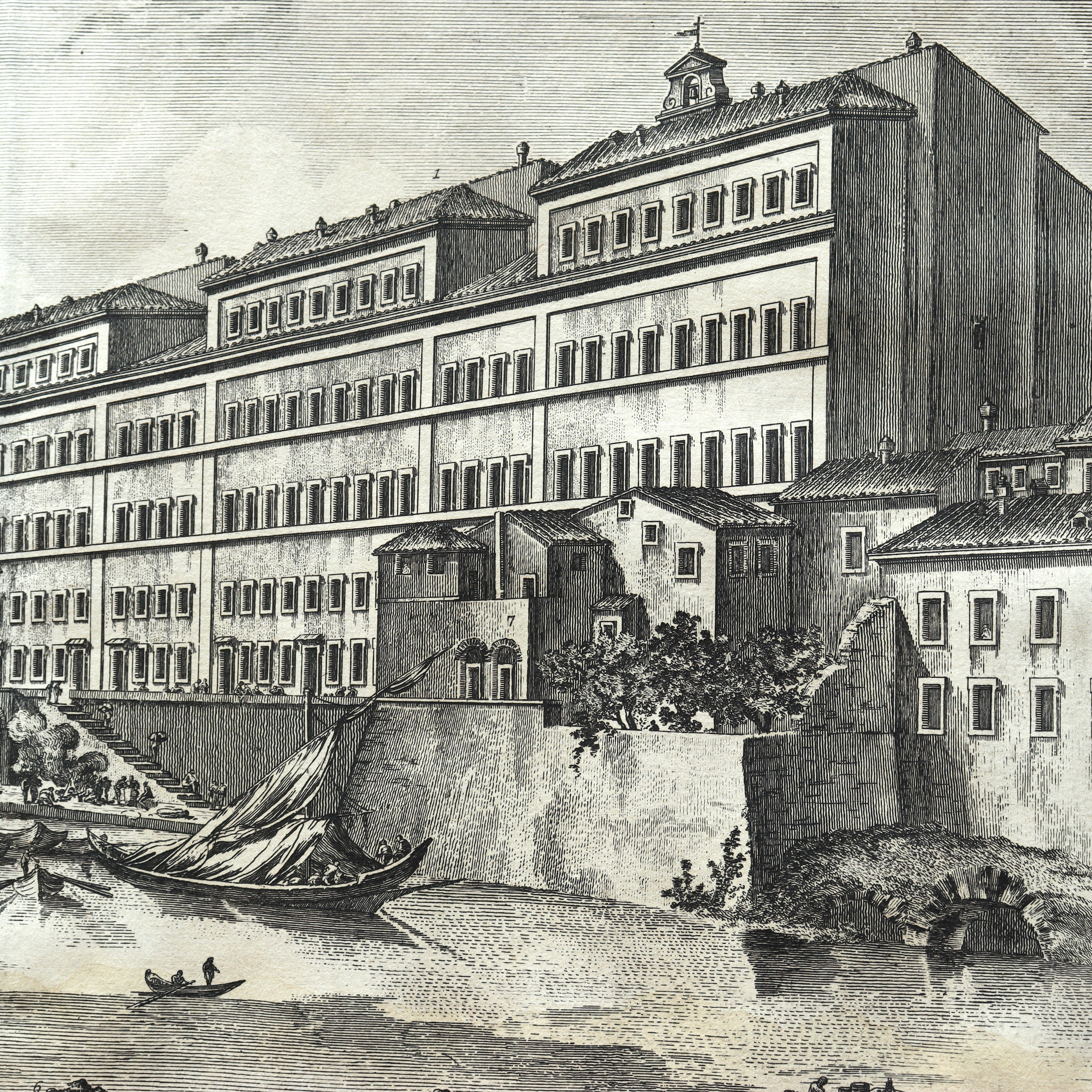 AW7-088: Jean Barbault Etching Views of Rome - Veduta del Porto di Ripa grande (View of the port of Ripa grande) Circa 1761