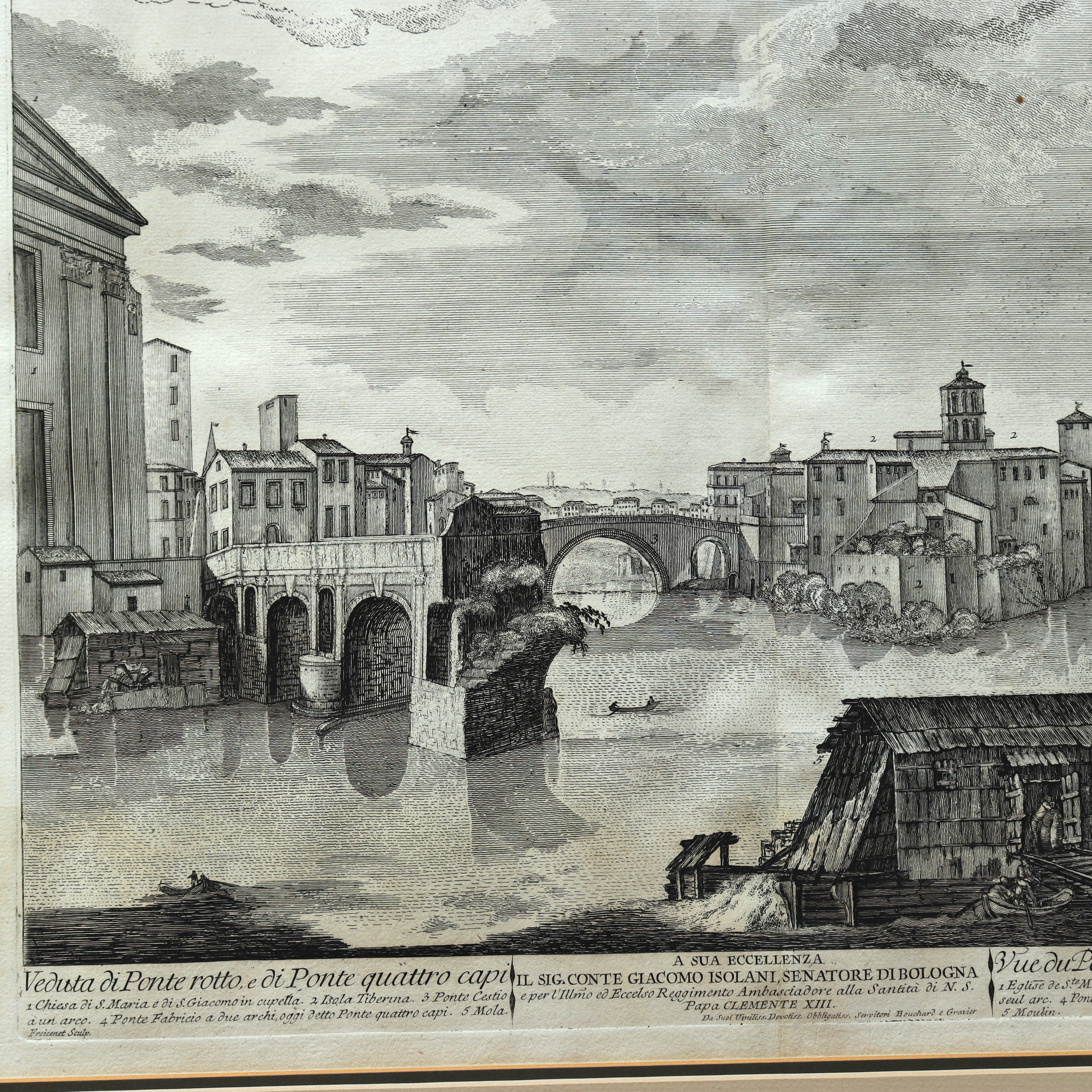 AW7-086: Jean Barbault Etching Views of Rome - Veduta di Ponte rotto, e di Ponte quattro capi Circa 1761