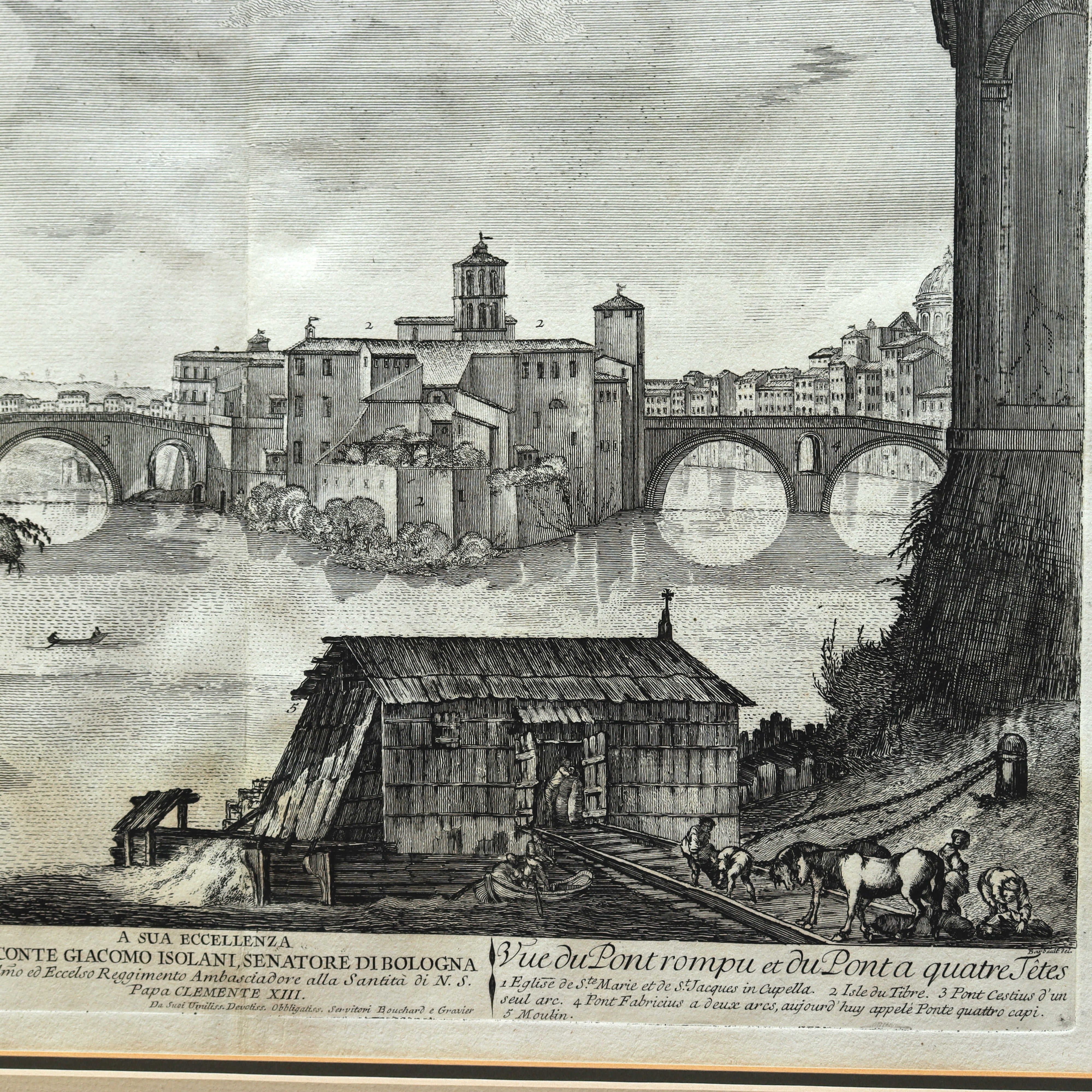 AW7-086: Jean Barbault Etching Views of Rome - Veduta di Ponte rotto, e di Ponte quattro capi Circa 1761