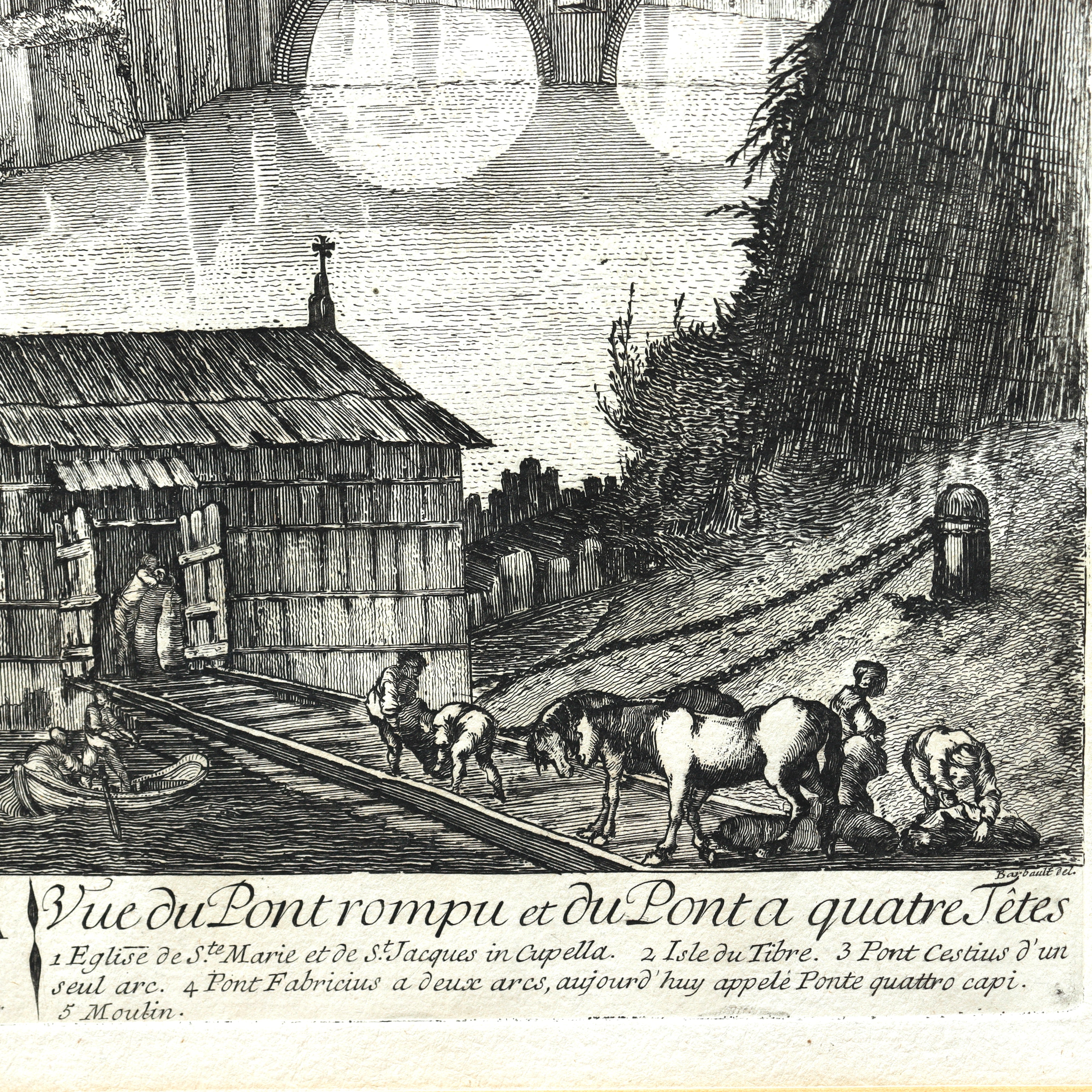AW7-086: Jean Barbault Etching Views of Rome - Veduta di Ponte rotto, e di Ponte quattro capi Circa 1761