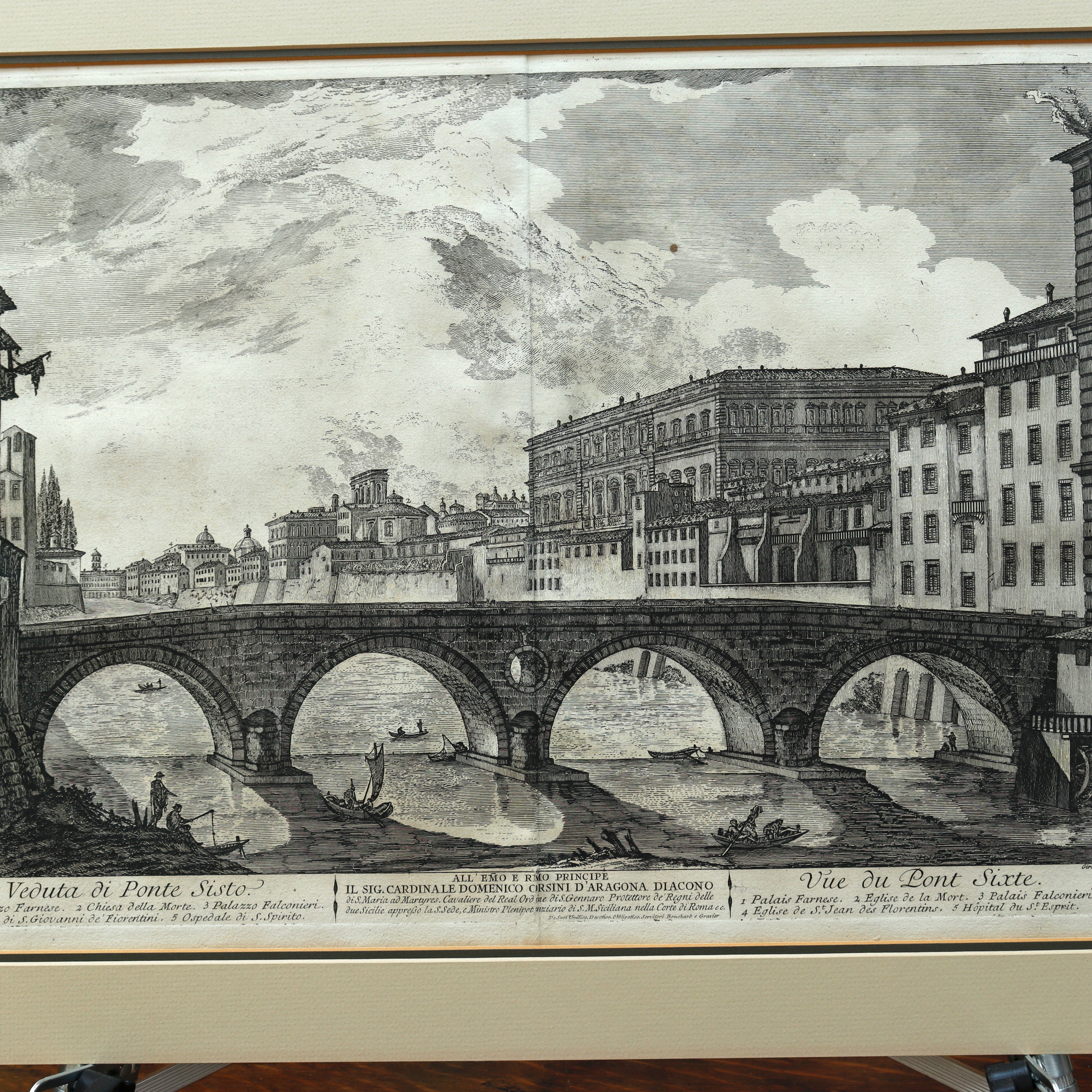AW7-087: Jean Barbault Etching Veduta di Ponte Sisto (View of Ponte Sisto) Circa 1761
