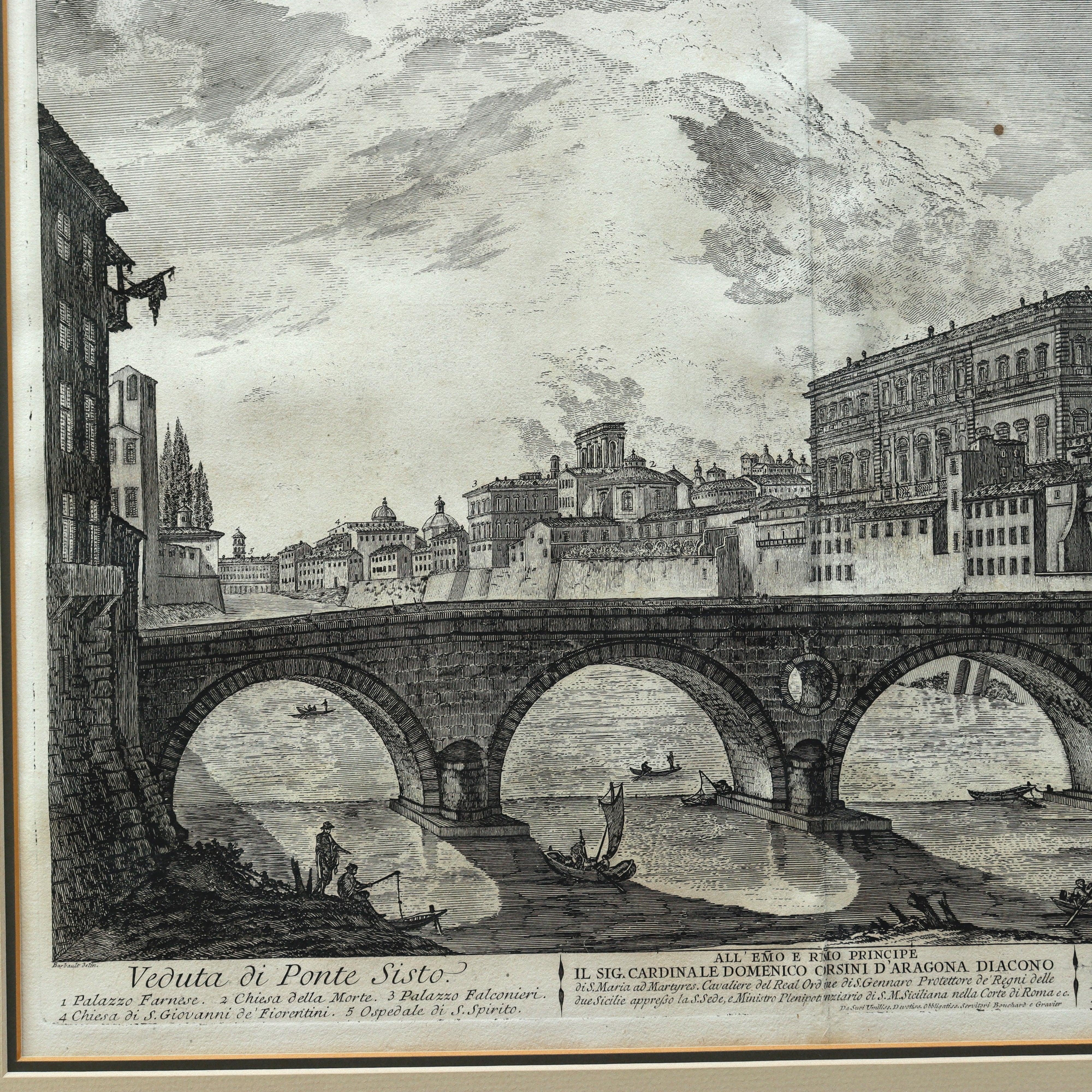 AW7-087: Jean Barbault Etching Veduta di Ponte Sisto (View of Ponte Sisto) Circa 1761