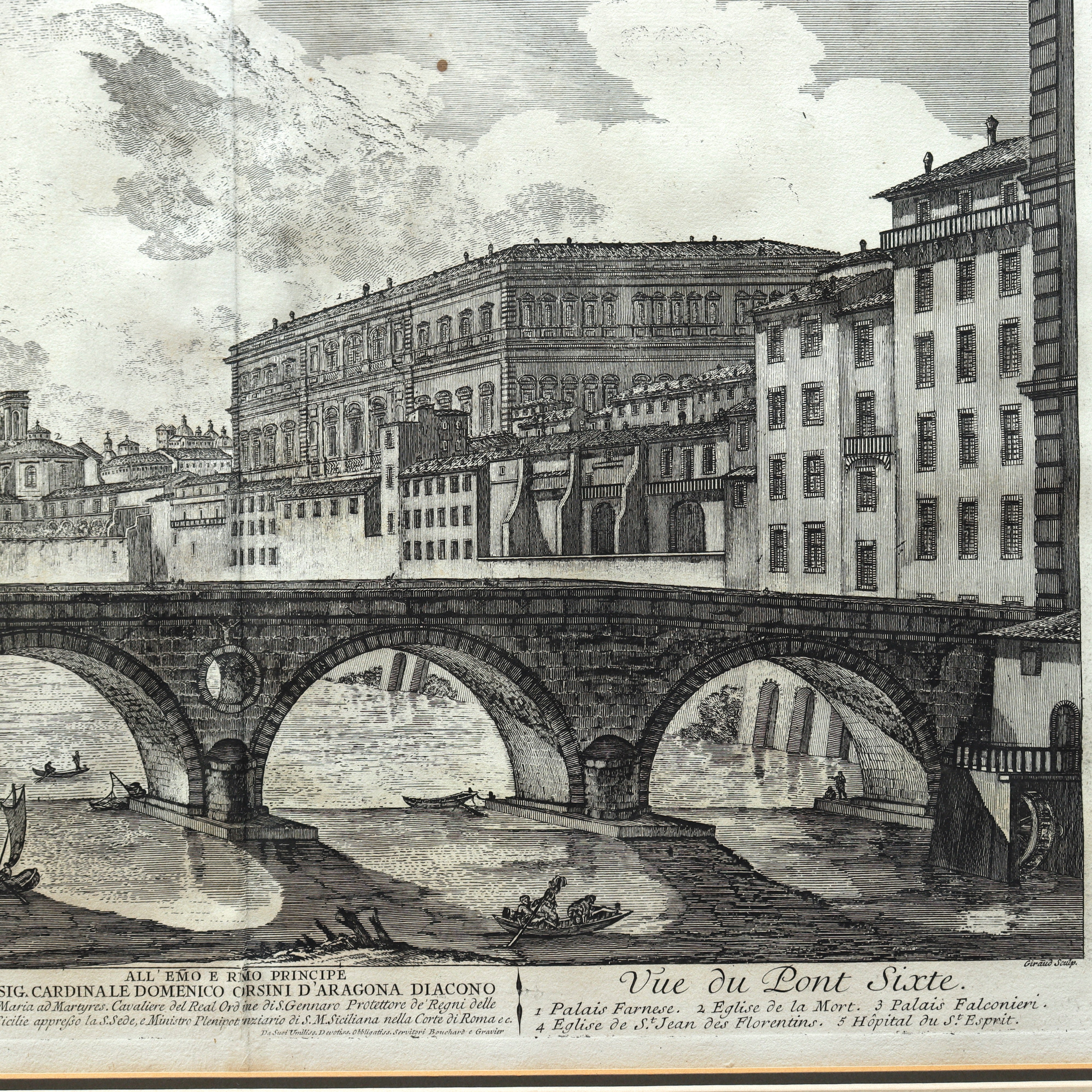 AW7-087: Jean Barbault Etching Veduta di Ponte Sisto (View of Ponte Sisto) Circa 1761