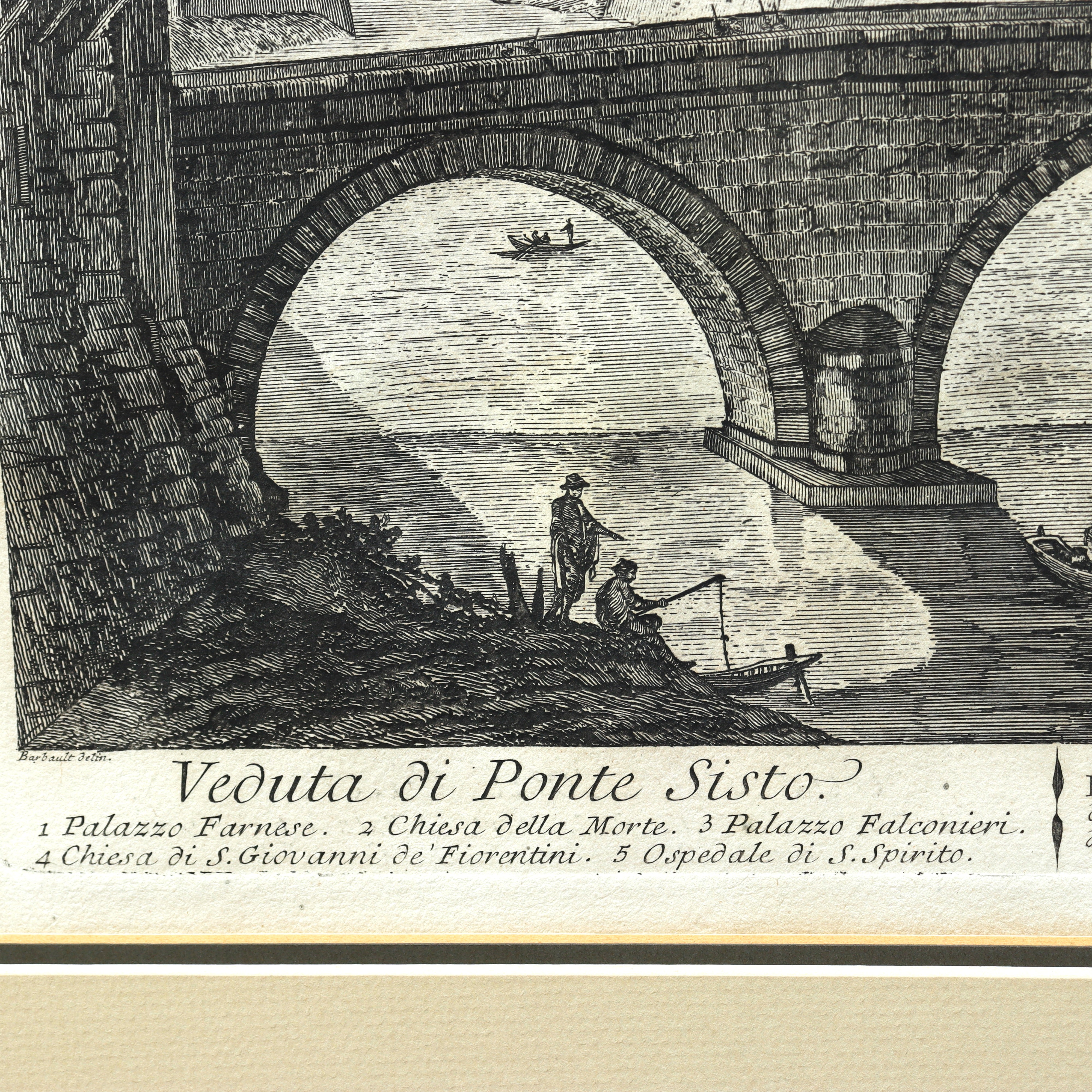 AW7-087: Jean Barbault Etching Veduta di Ponte Sisto (View of Ponte Sisto) Circa 1761