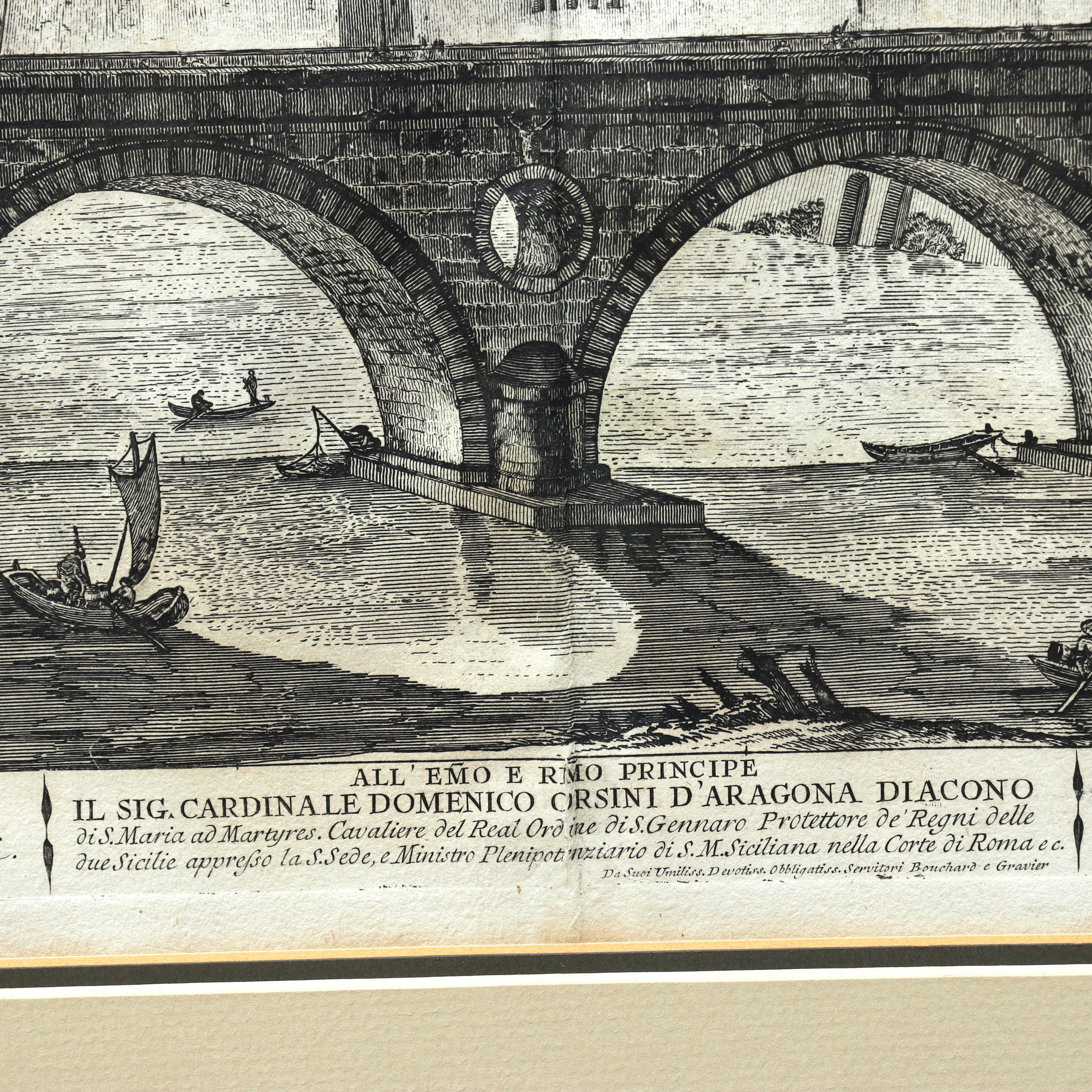 AW7-087: Jean Barbault Etching Veduta di Ponte Sisto (View of Ponte Sisto) Circa 1761