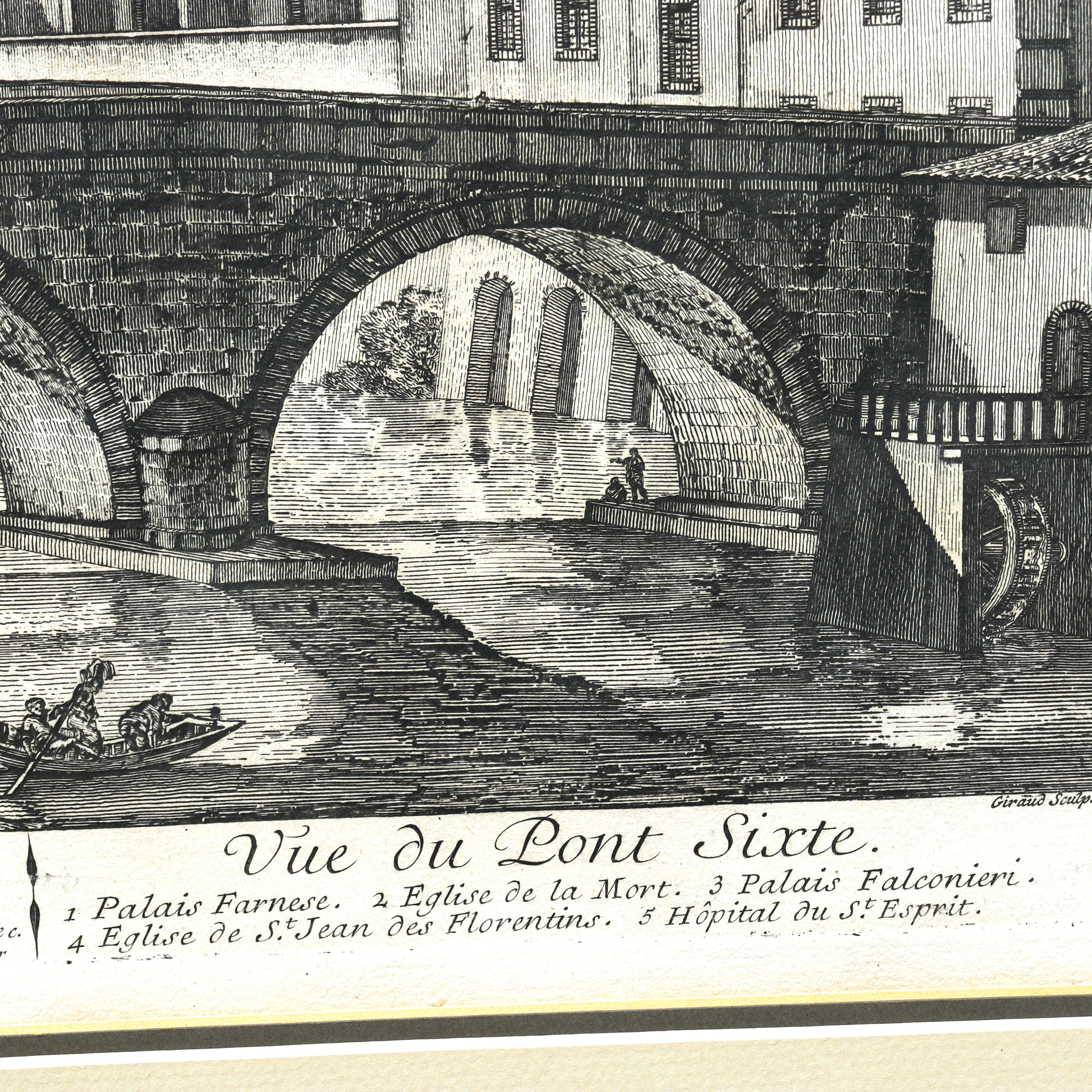 AW7-087: Jean Barbault Etching Veduta di Ponte Sisto (View of Ponte Sisto) Circa 1761