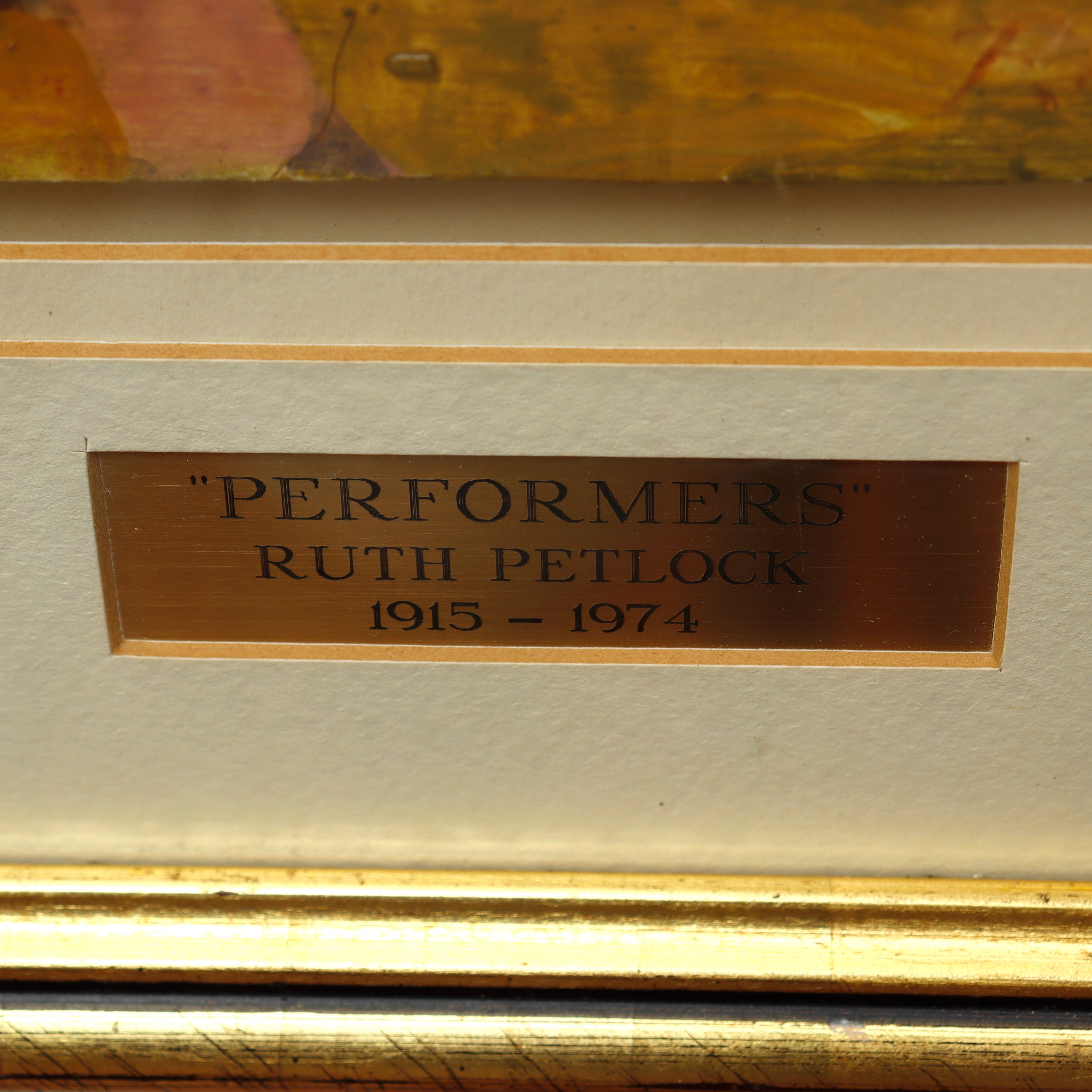 AW13-019: Ruth Petlock "Performers" Mid Century Modern Oil Collage Mixed Media Painting