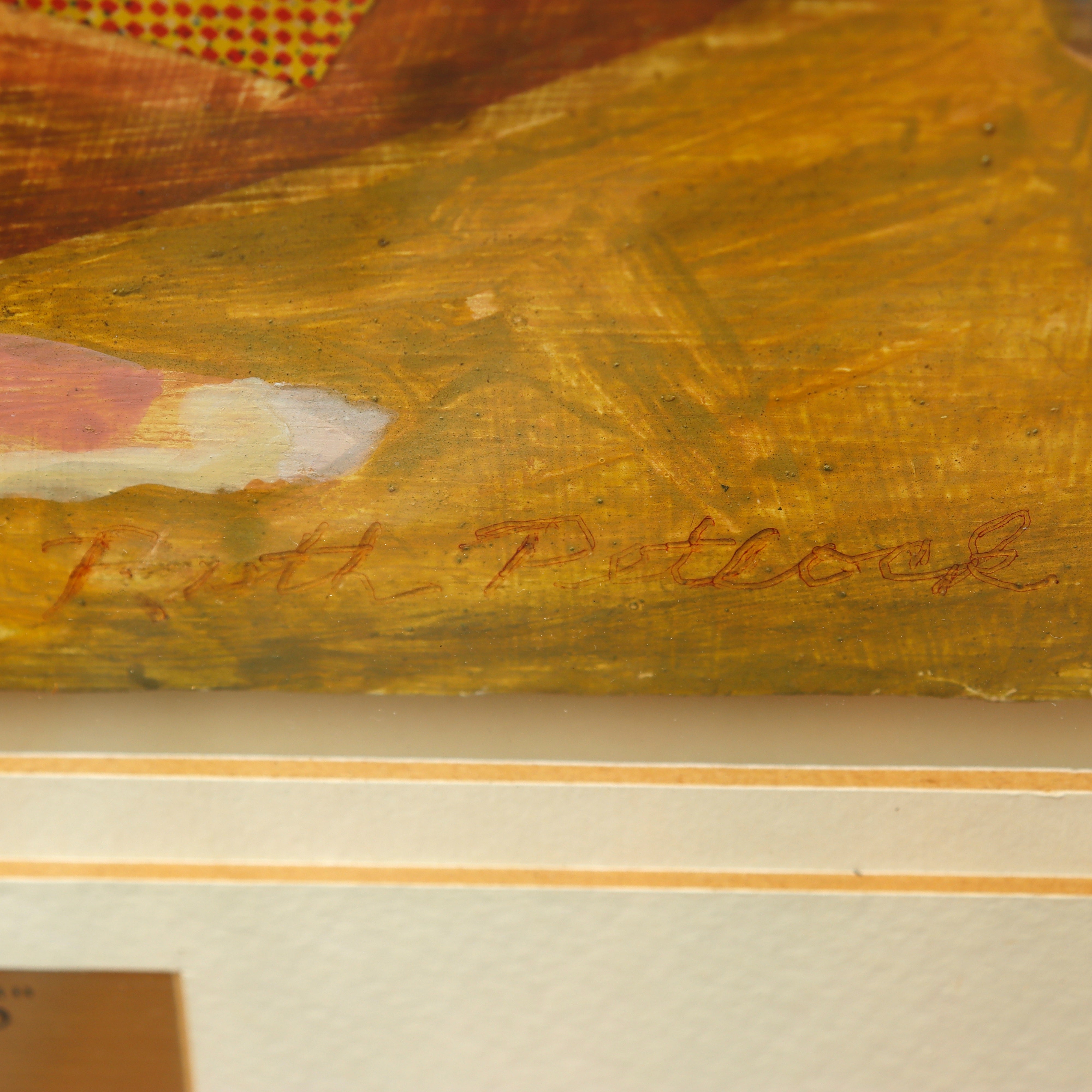 AW13-019: Ruth Petlock "Performers" Mid Century Modern Oil Collage Mixed Media Painting