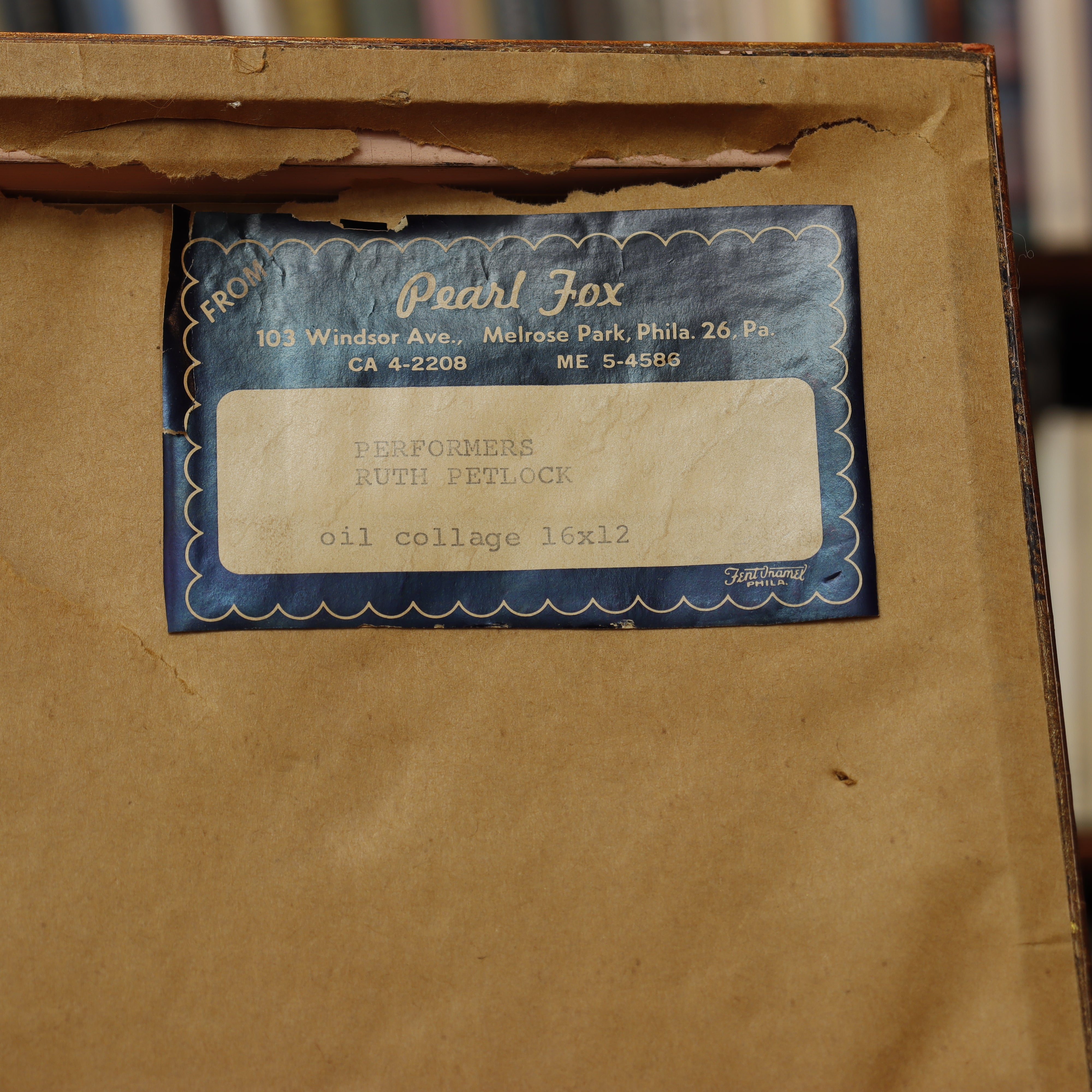 AW13-019: Ruth Petlock "Performers" Mid Century Modern Oil Collage Mixed Media Painting