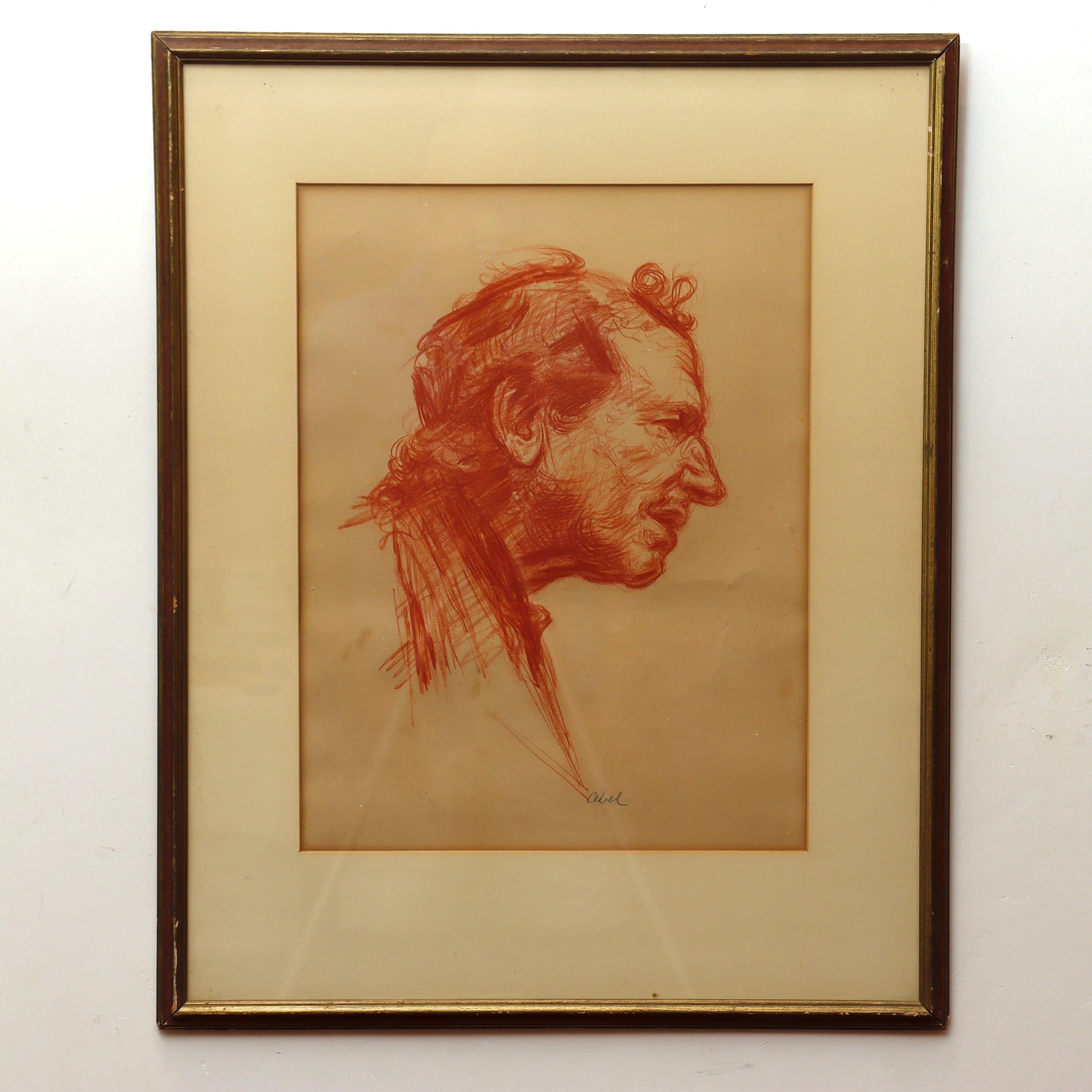 Myer Abel "Head of Man" Red Charcoal Drawing Early 20th Century | Work of Man