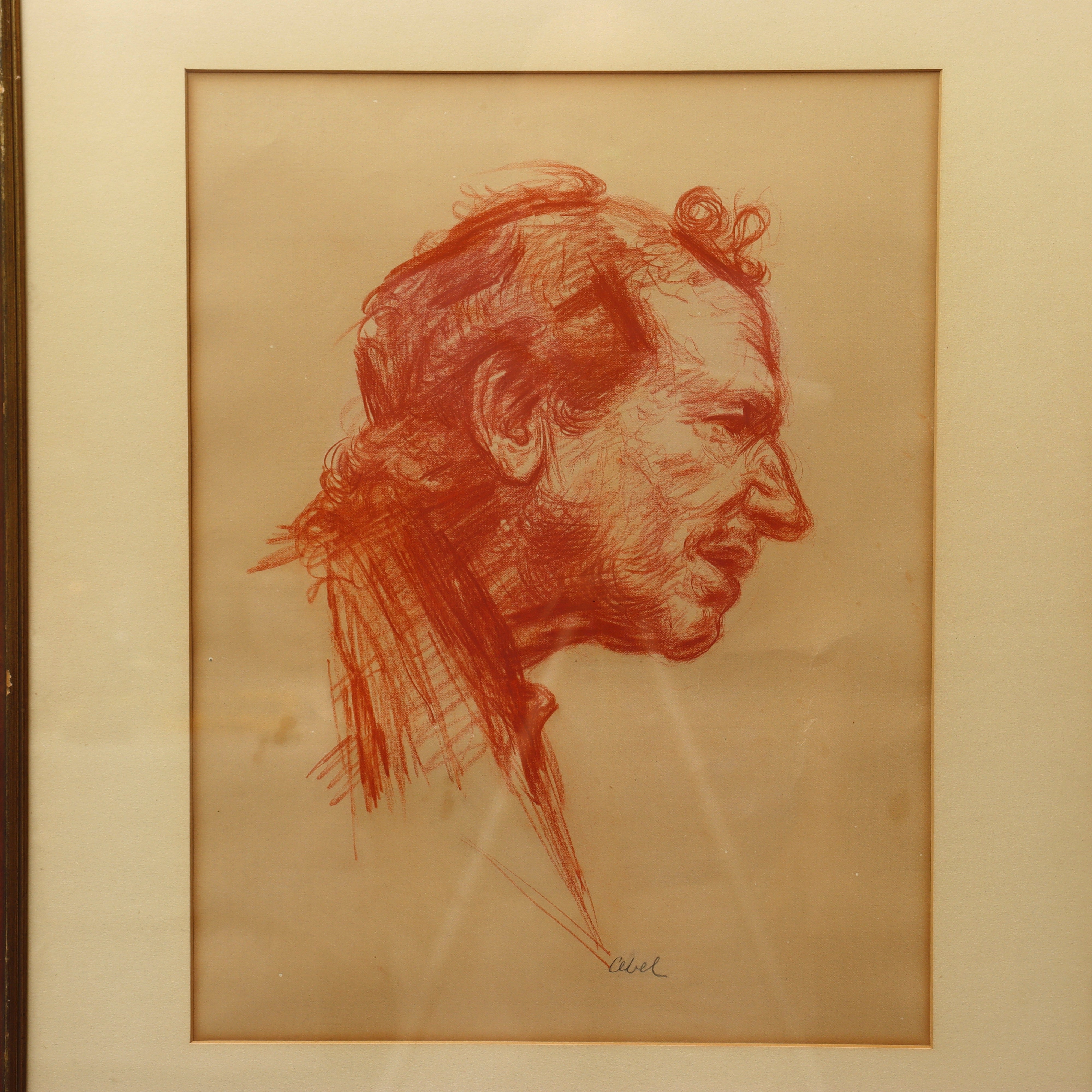 AW5-020: Myer Abel "Head of Man" Red Charcoal Drawing Early 20th Century