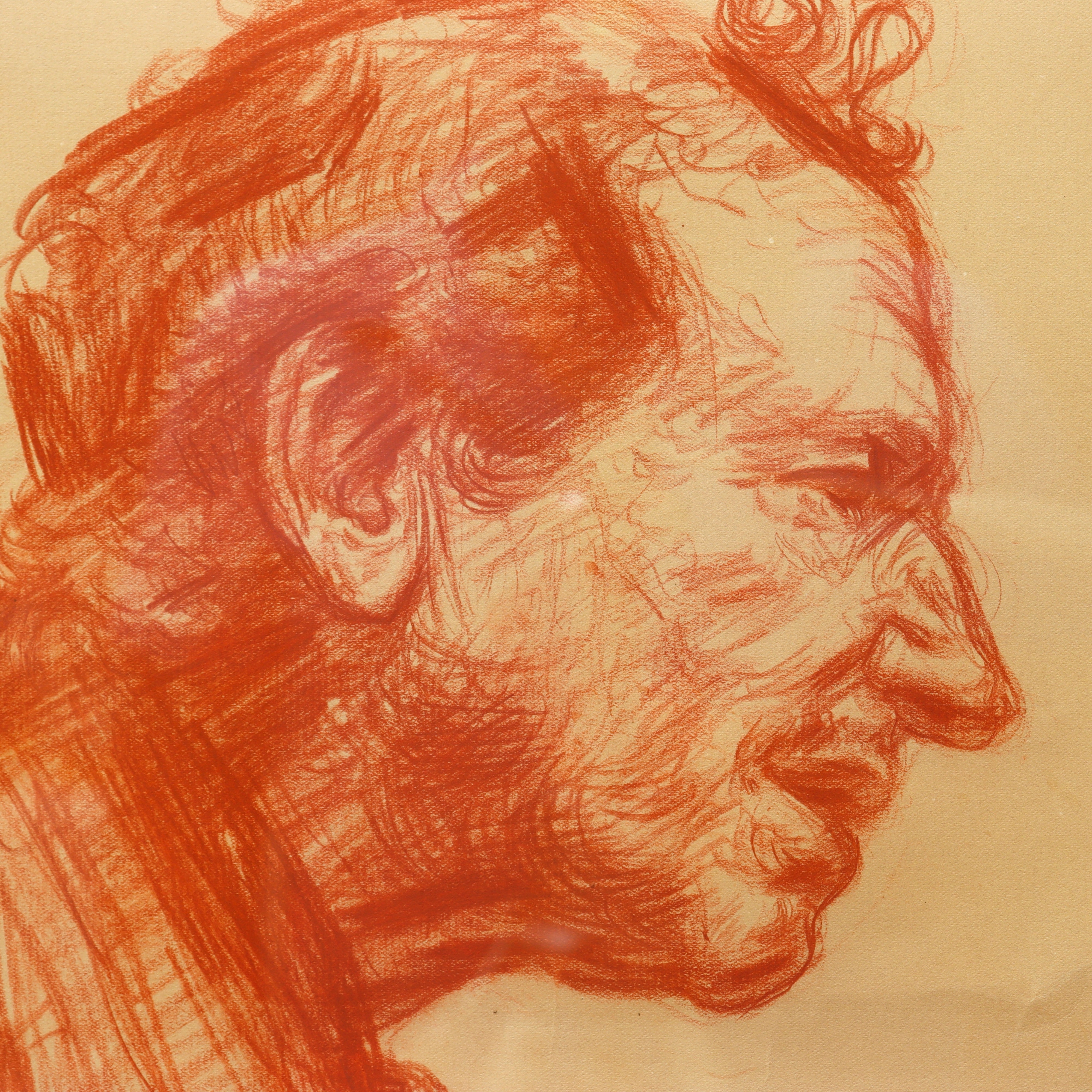AW5-020: Myer Abel "Head of Man" Red Charcoal Drawing Early 20th Century