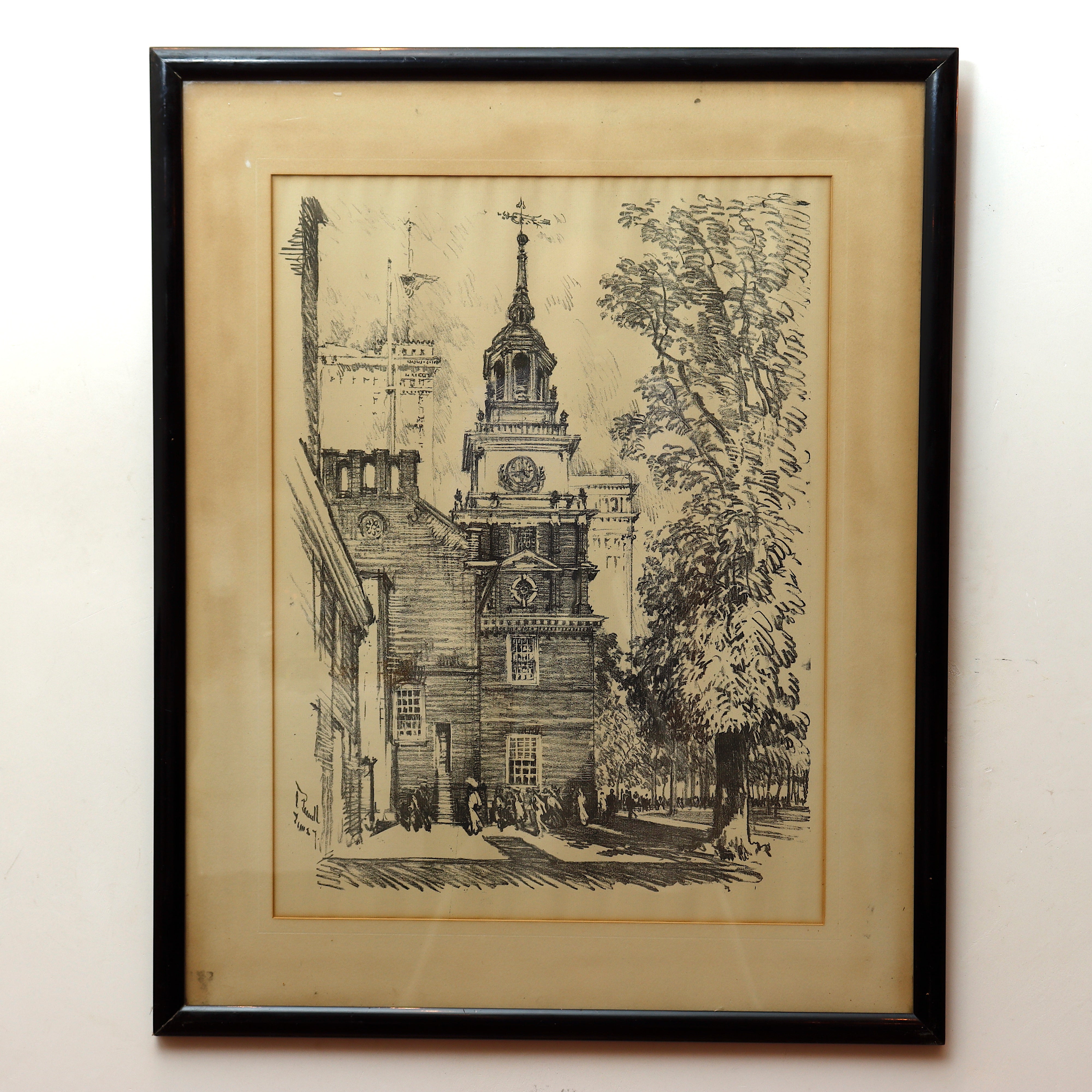 Joseph Pennell Original Lithograph of State House Yard Philadelphia Circa 1912 | Work of Man
