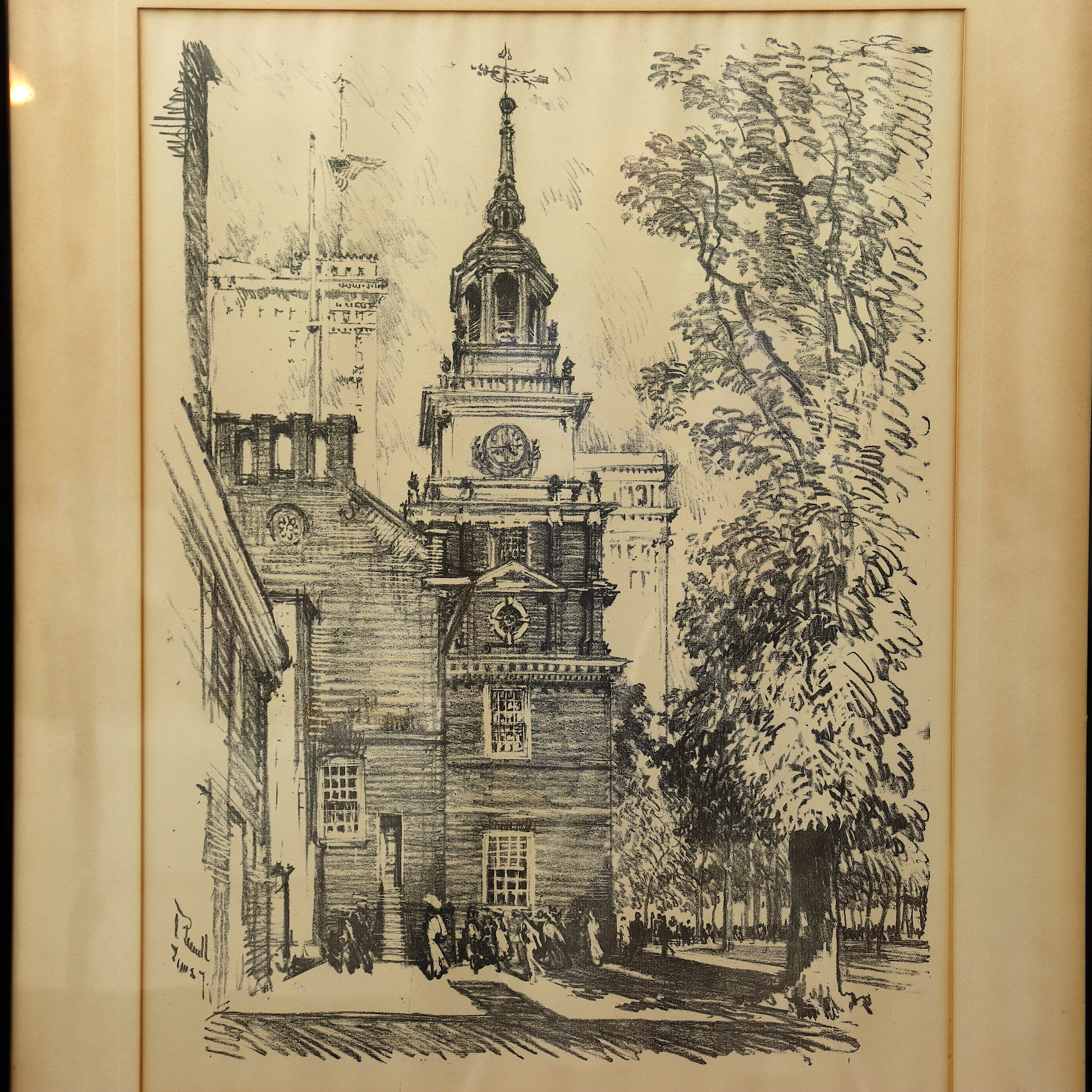 AW8-018: Joseph Pennell Original Lithograph of State House Yard Philadelphia Circa 1912