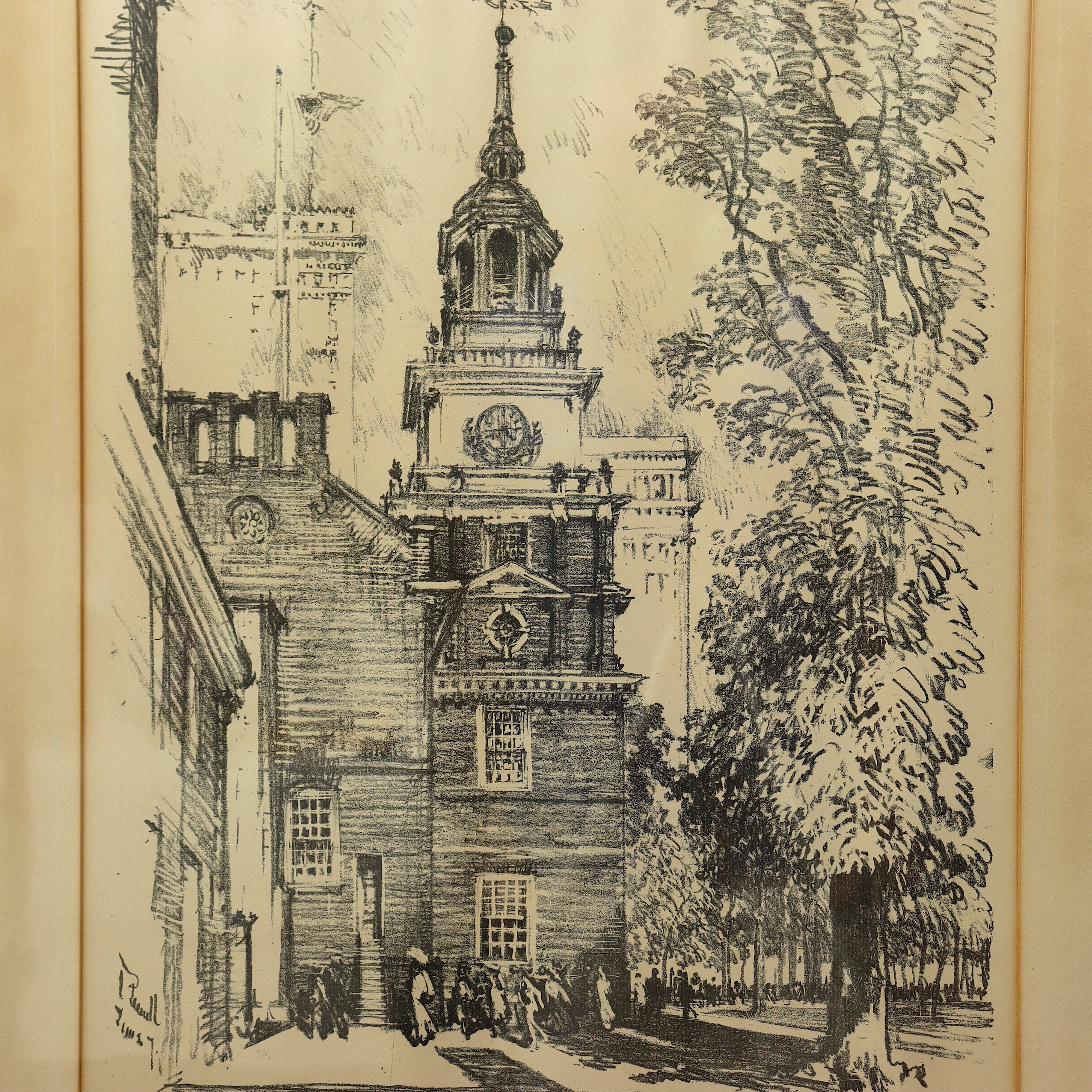 AW8-018: Joseph Pennell Original Lithograph of State House Yard Philadelphia Circa 1912