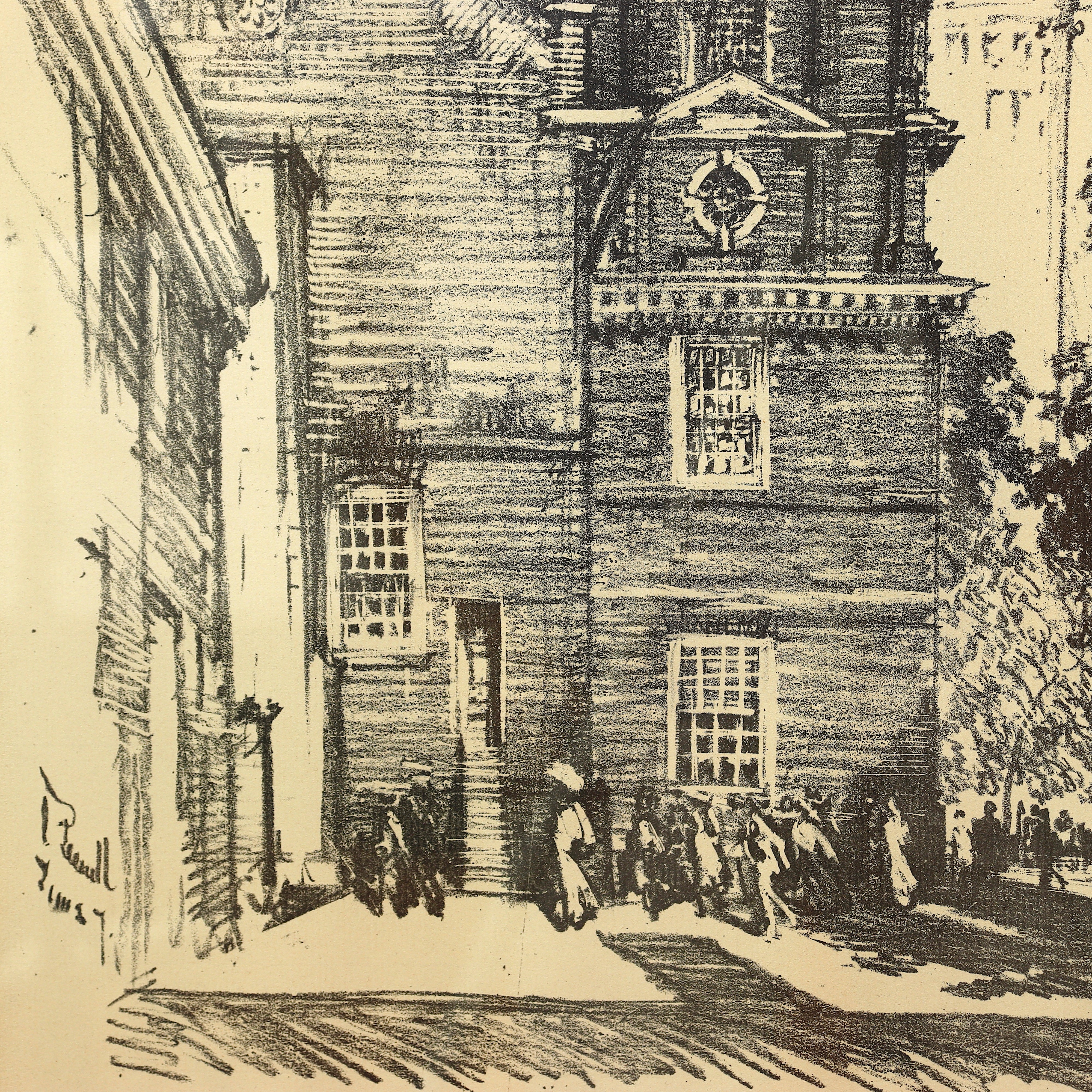 AW8-018: Joseph Pennell Original Lithograph of State House Yard Philadelphia Circa 1912