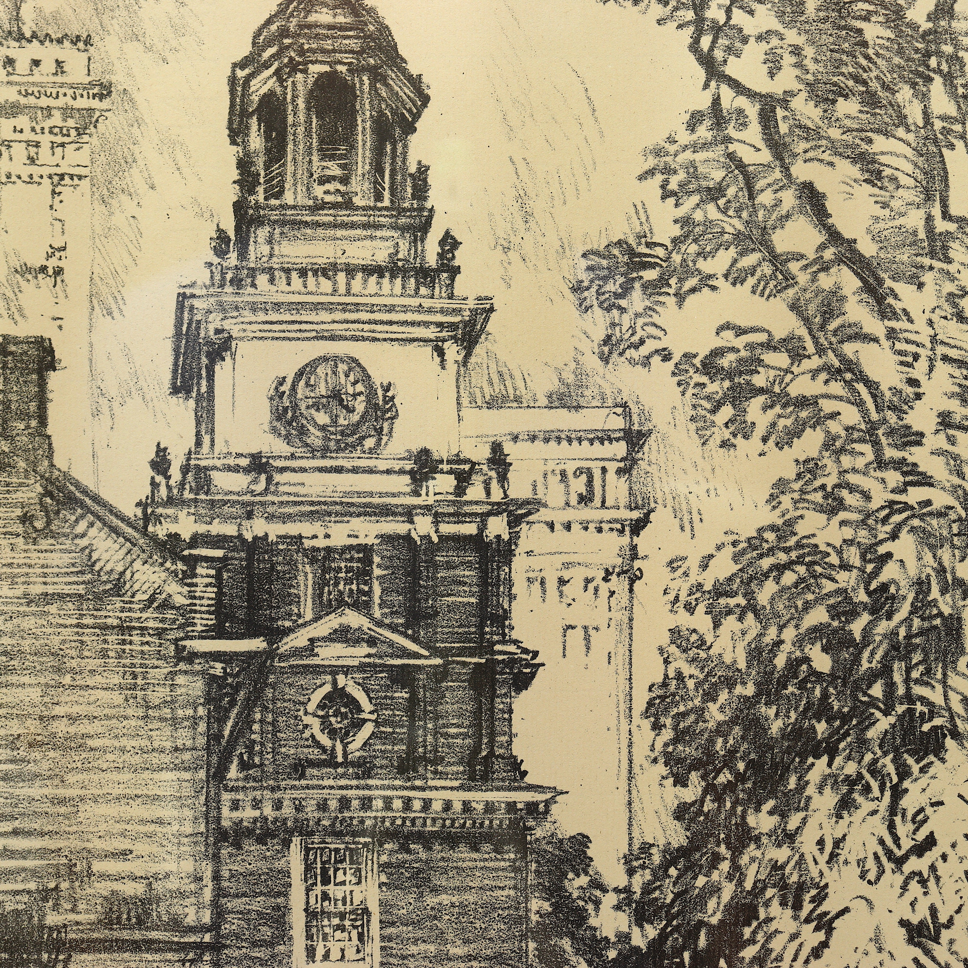 AW8-018: Joseph Pennell Original Lithograph of State House Yard Philadelphia Circa 1912