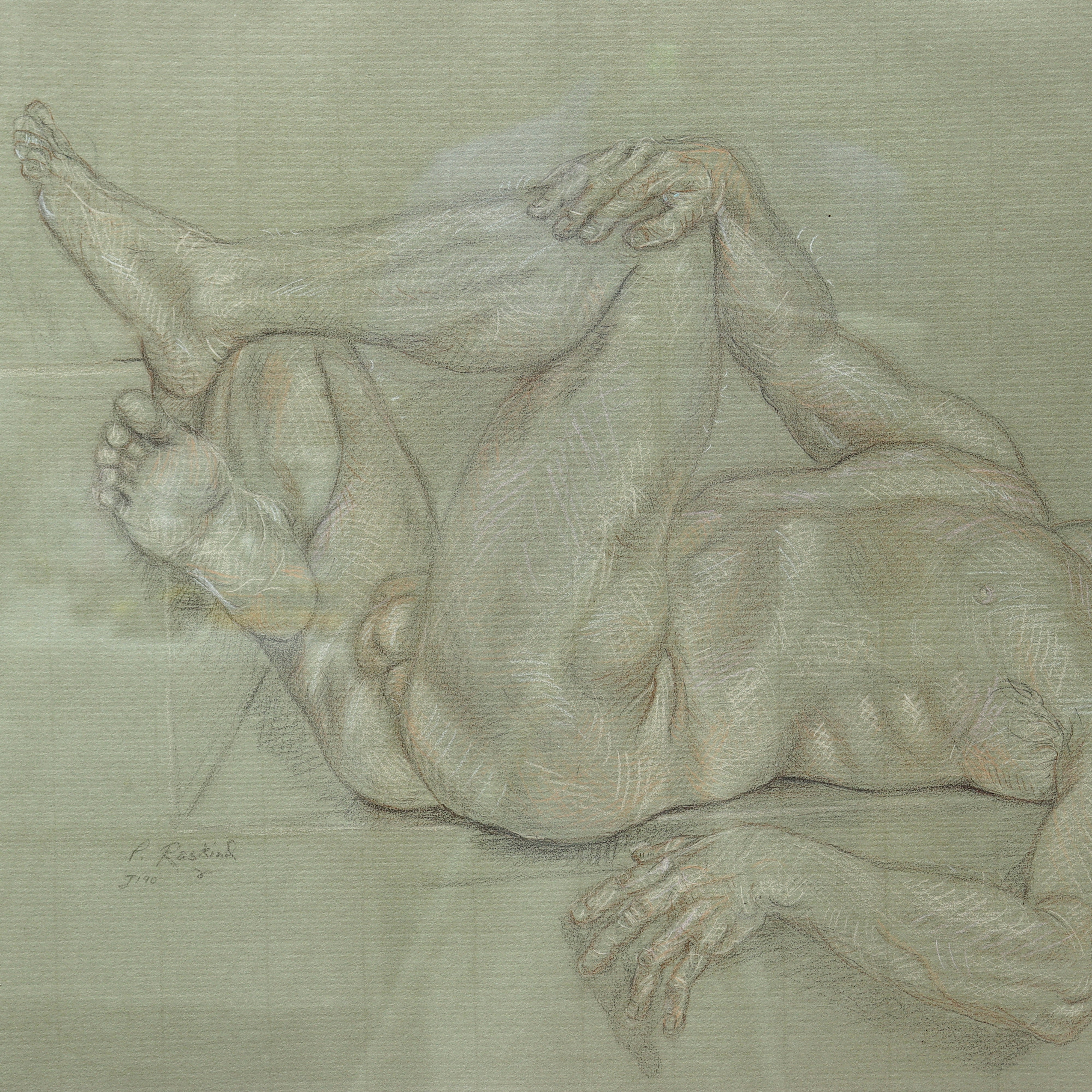 AW5-011: Phylis Raskind Male Nude Crayon On Paper