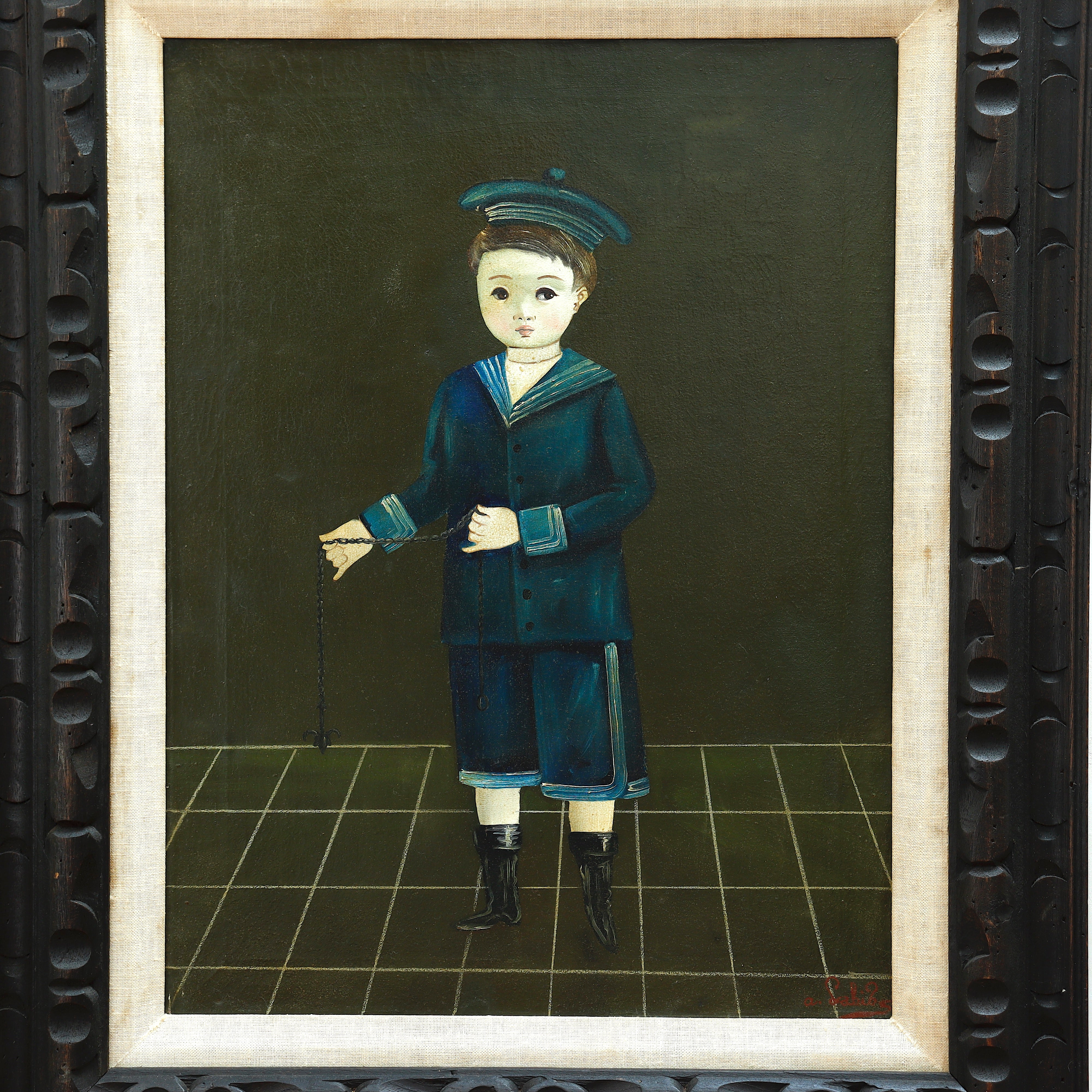 AW165: Agapito Labios Mexican Folk Art Painting of Boy in Sailor Costume