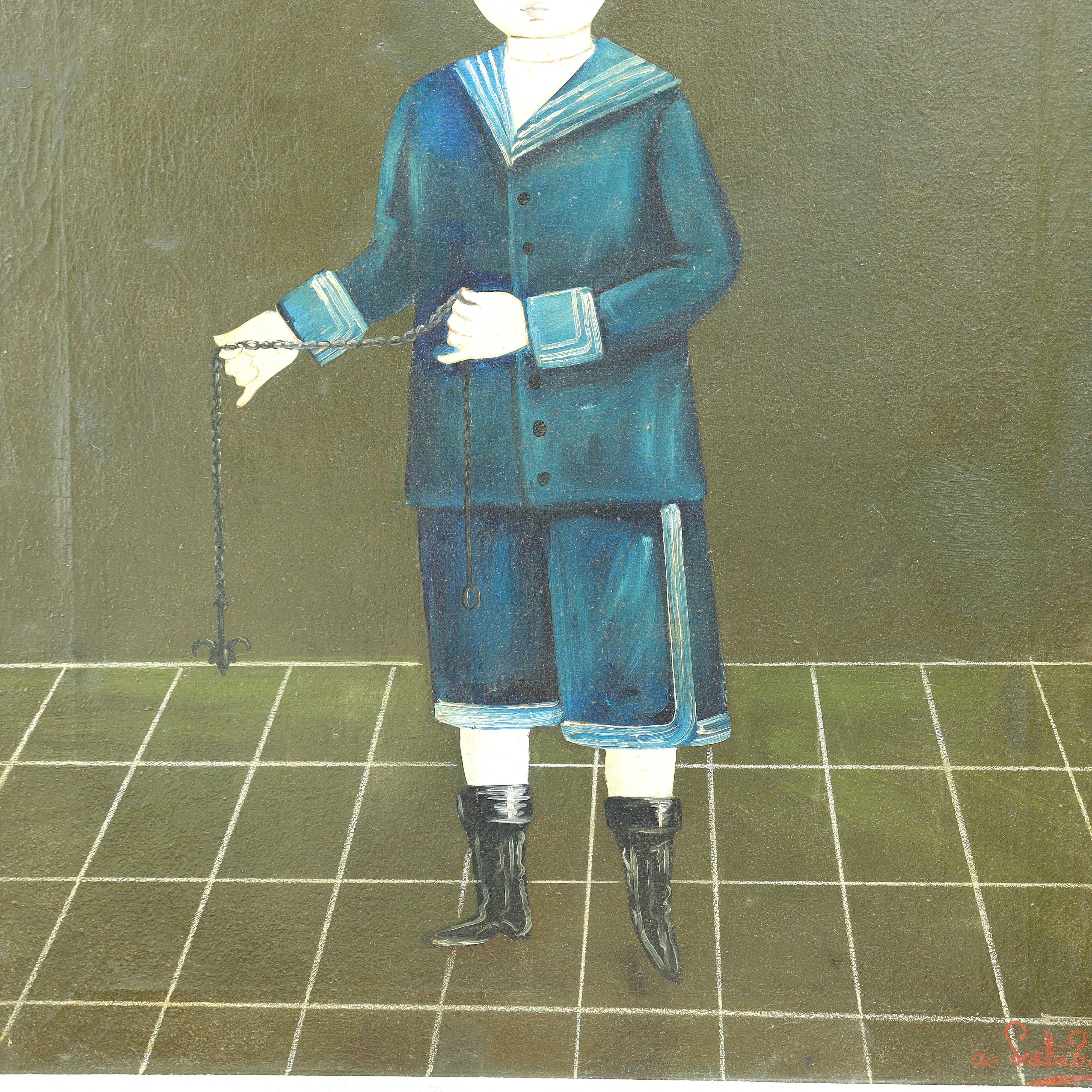 AW165: Agapito Labios Mexican Folk Art Painting of Boy in Sailor Costume