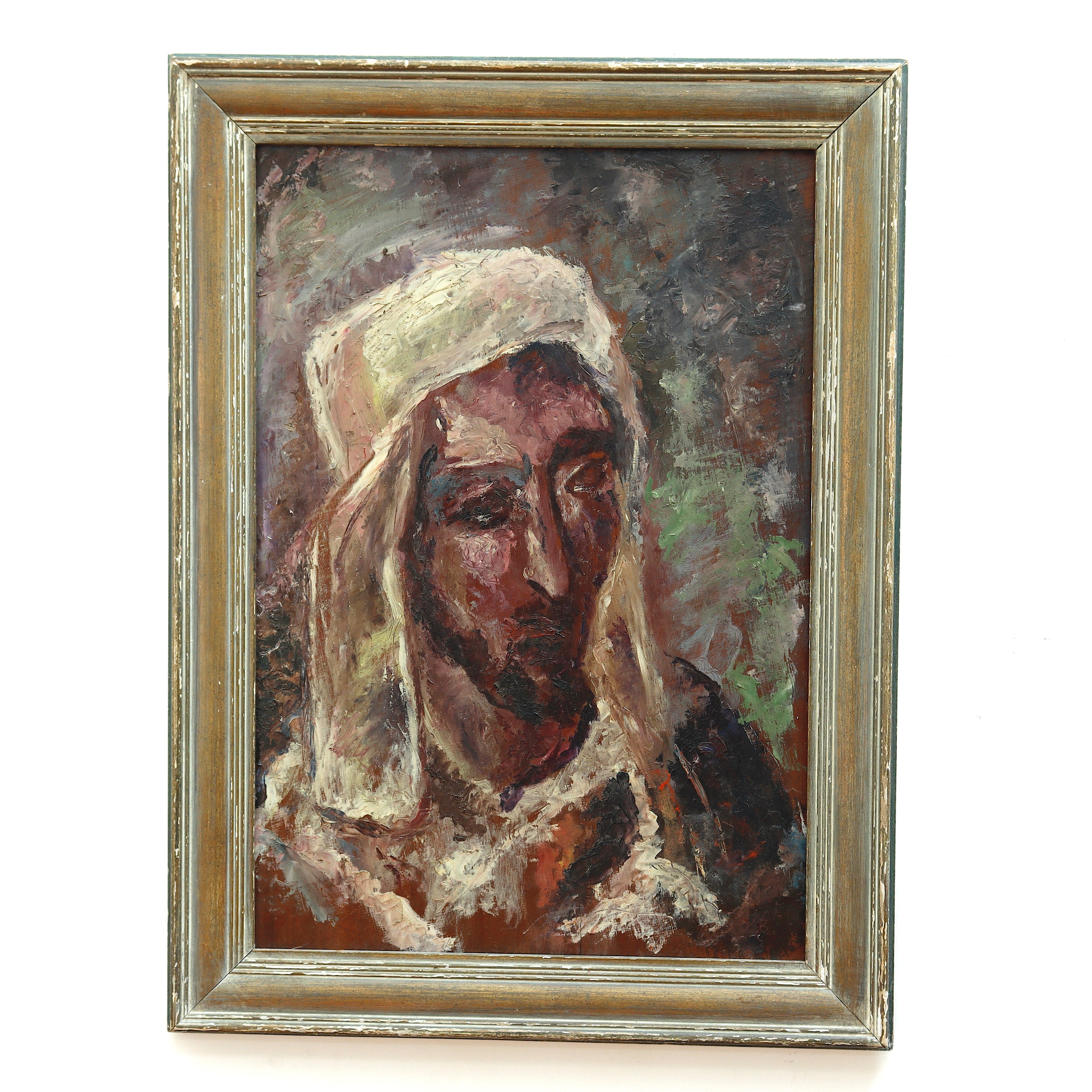 AW573: Expressionist Portrait of a North African Man European School  Oil on Mahogany Board