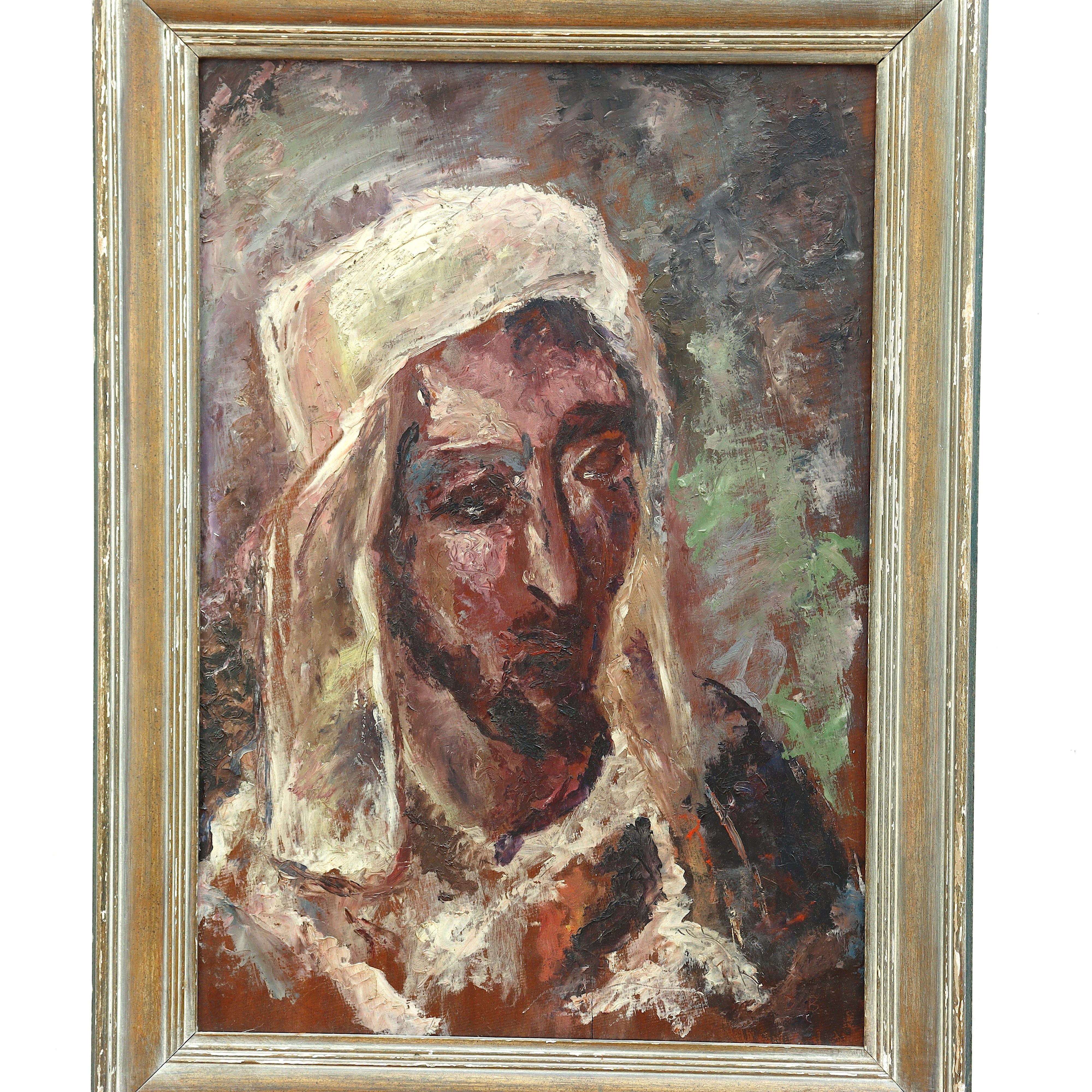 AW573: Expressionist Portrait of a North African Man European School  Oil on Mahogany Board