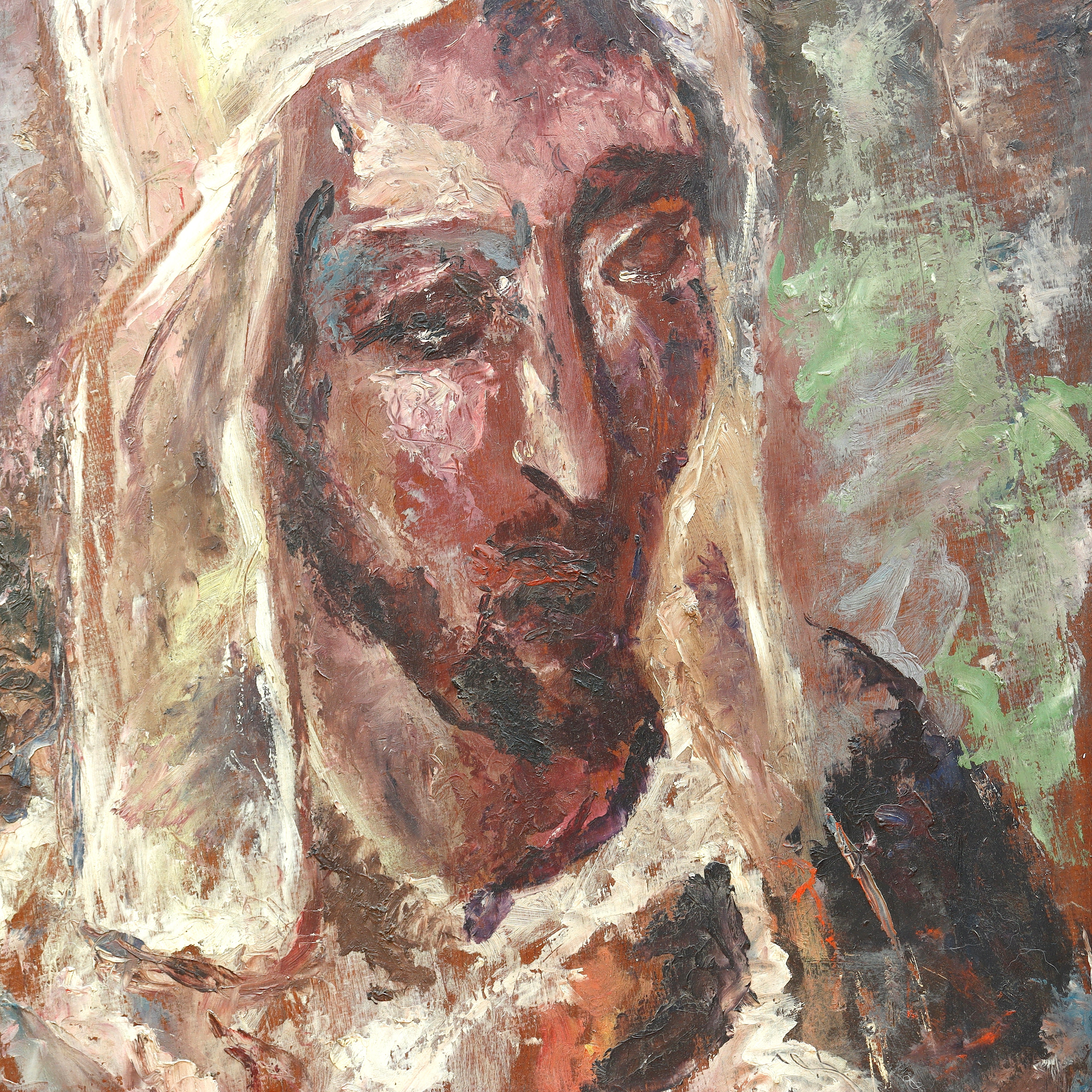 AW573: Expressionist Portrait of a North African Man European School  Oil on Mahogany Board