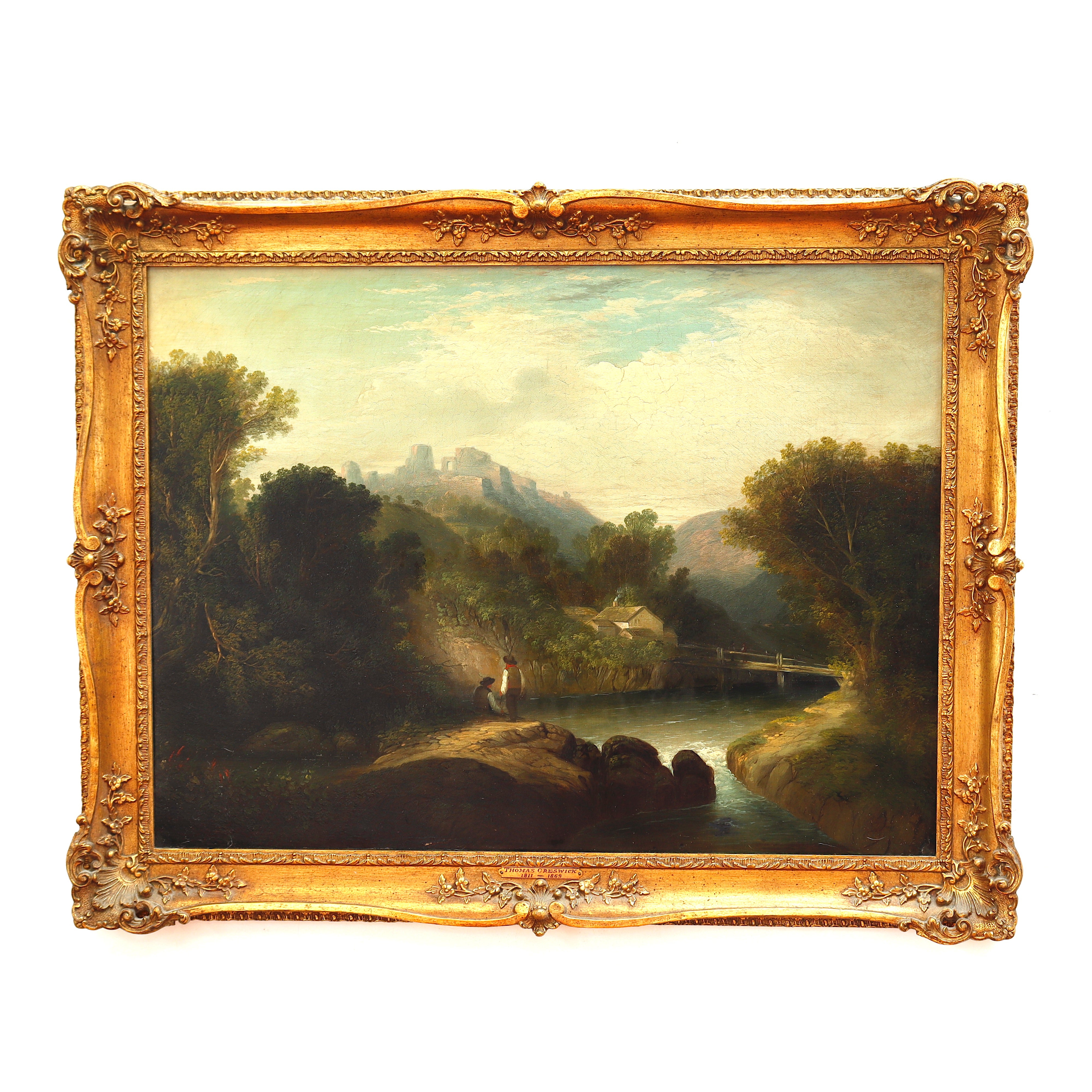 Thomas Creswick English Landscape with Distant Ruins Oil on Canvas Painting | Work of Man