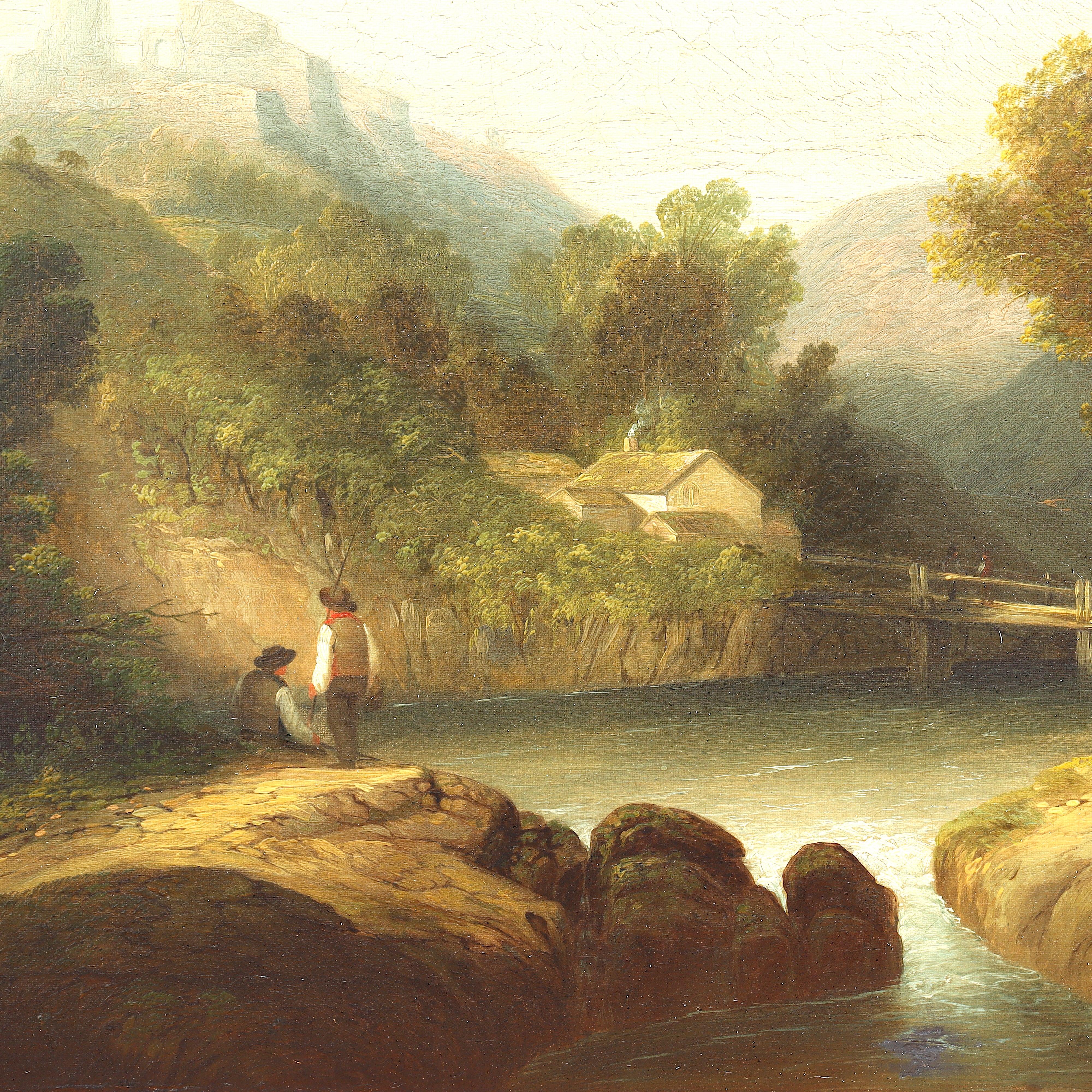 :AW174: Thomas Creswick English Landscape with Distant Ruins Oil on Canvas Painting