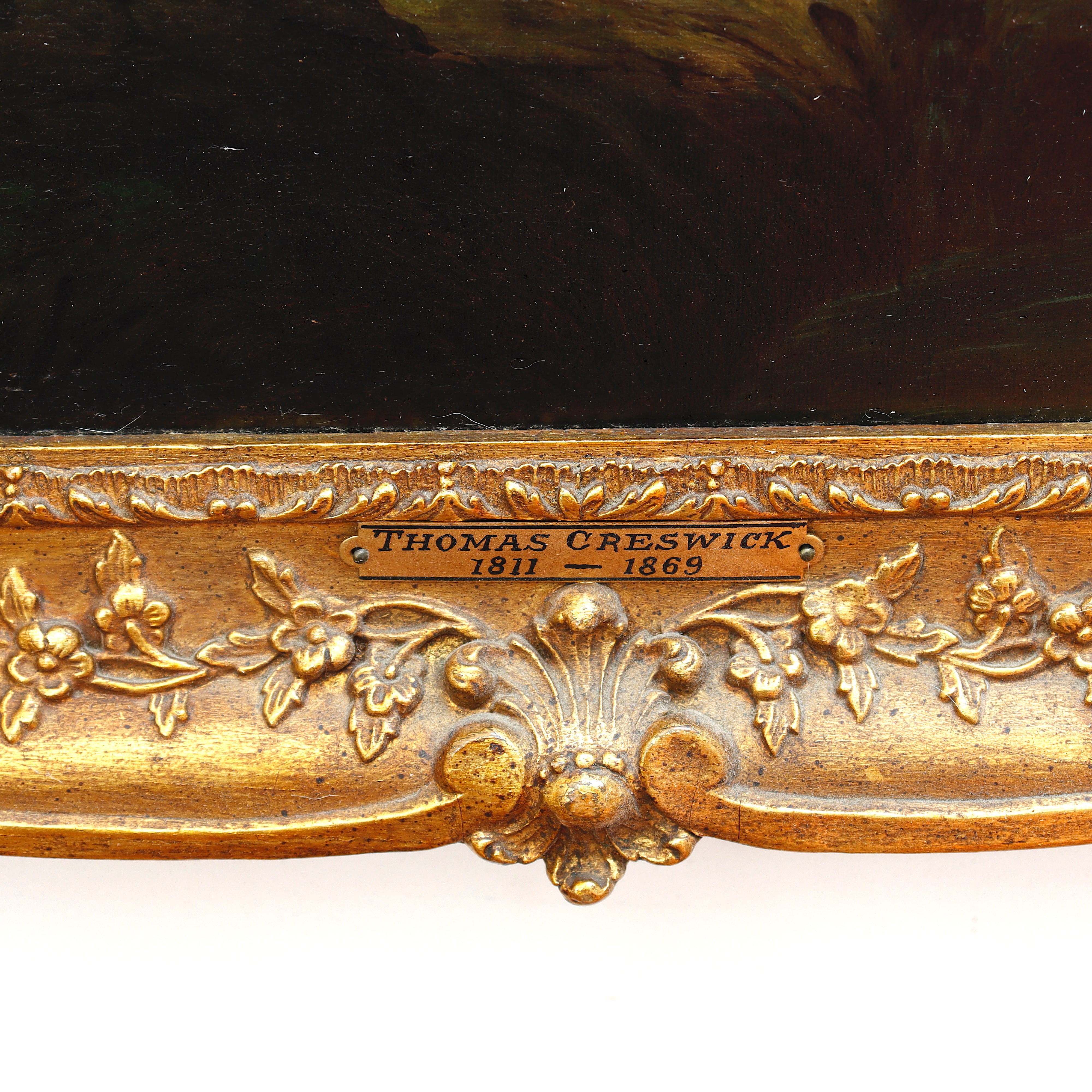 :AW174: Thomas Creswick English Landscape with Distant Ruins Oil on Canvas Painting