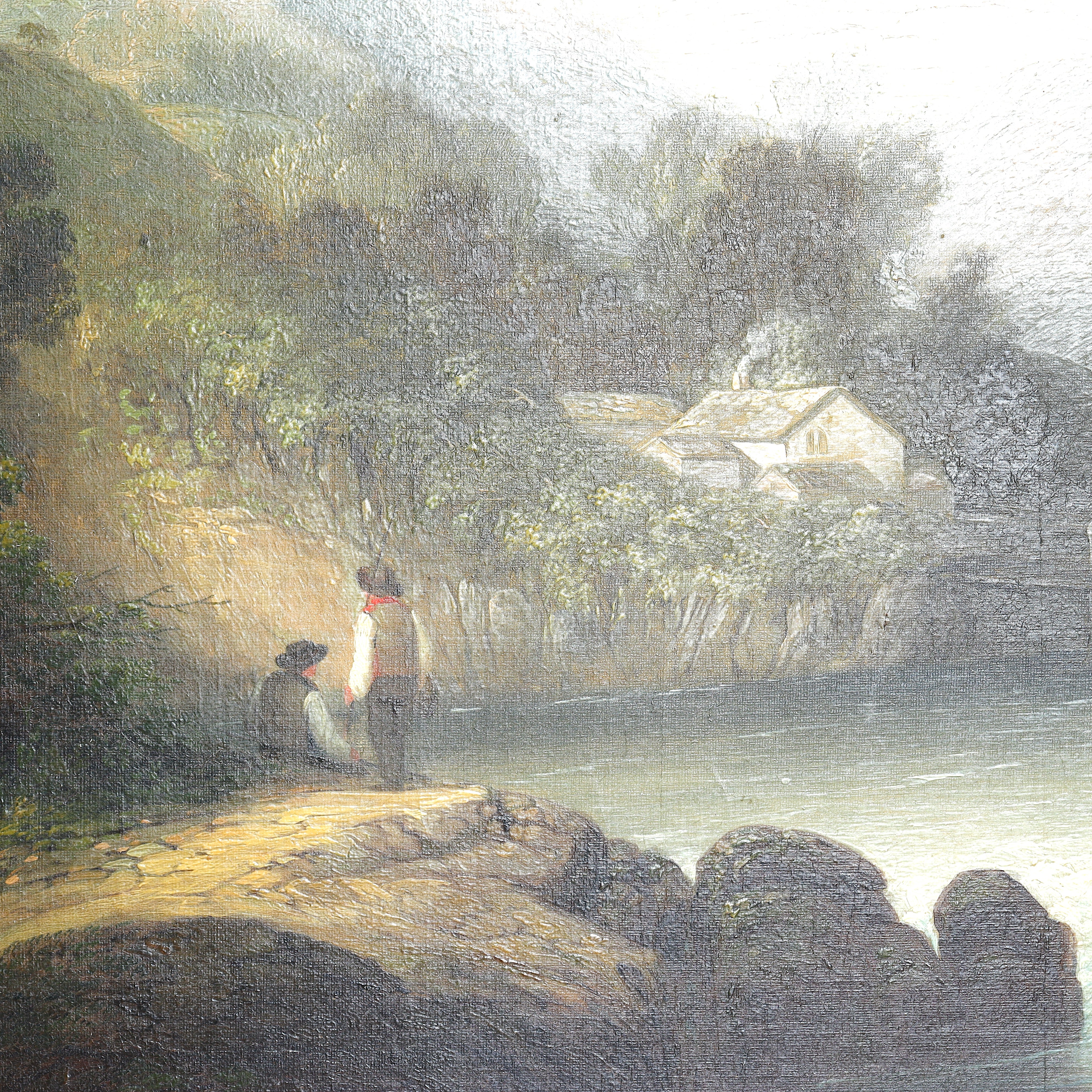 :AW174: Thomas Creswick English Landscape with Distant Ruins Oil on Canvas Painting