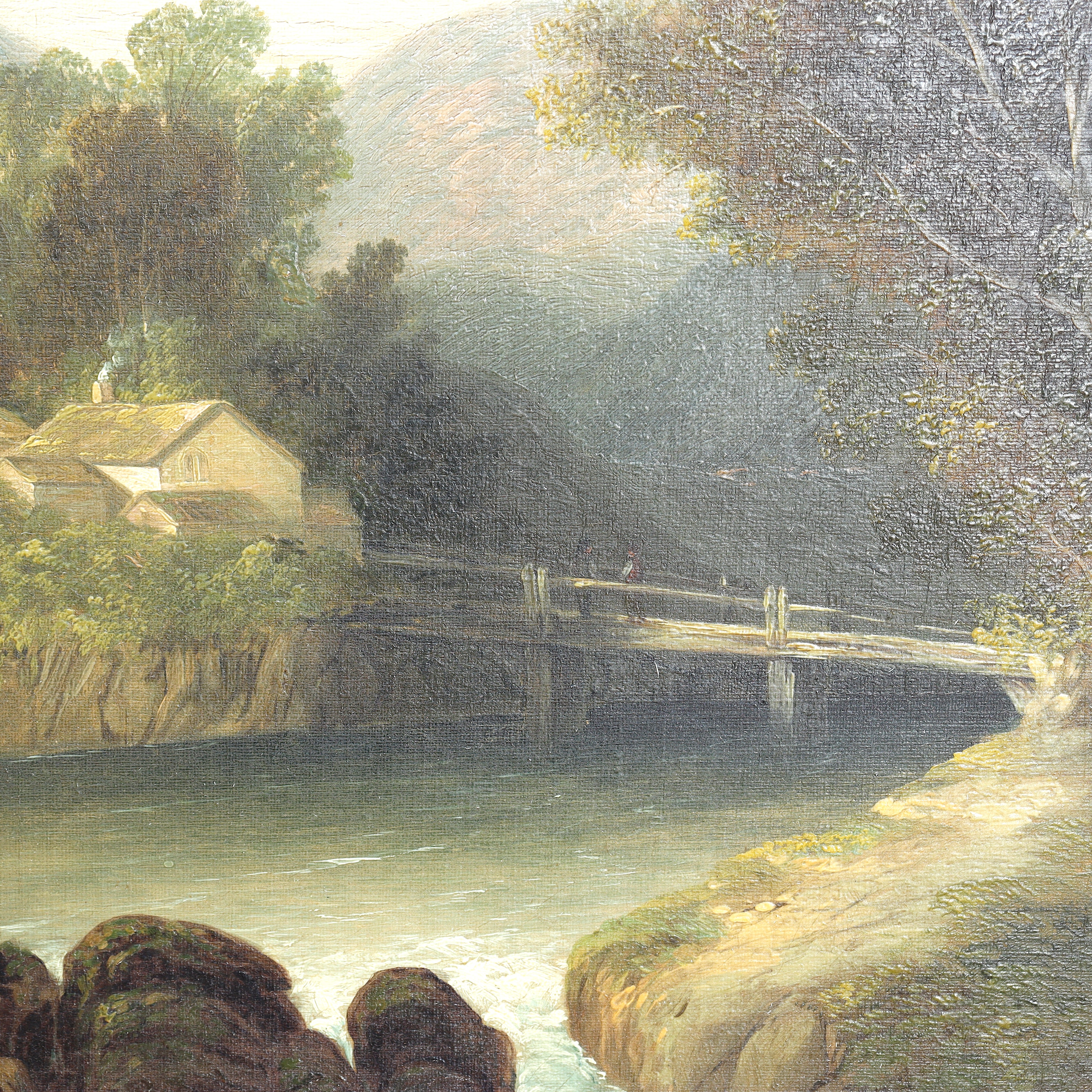 :AW174: Thomas Creswick English Landscape with Distant Ruins Oil on Canvas Painting