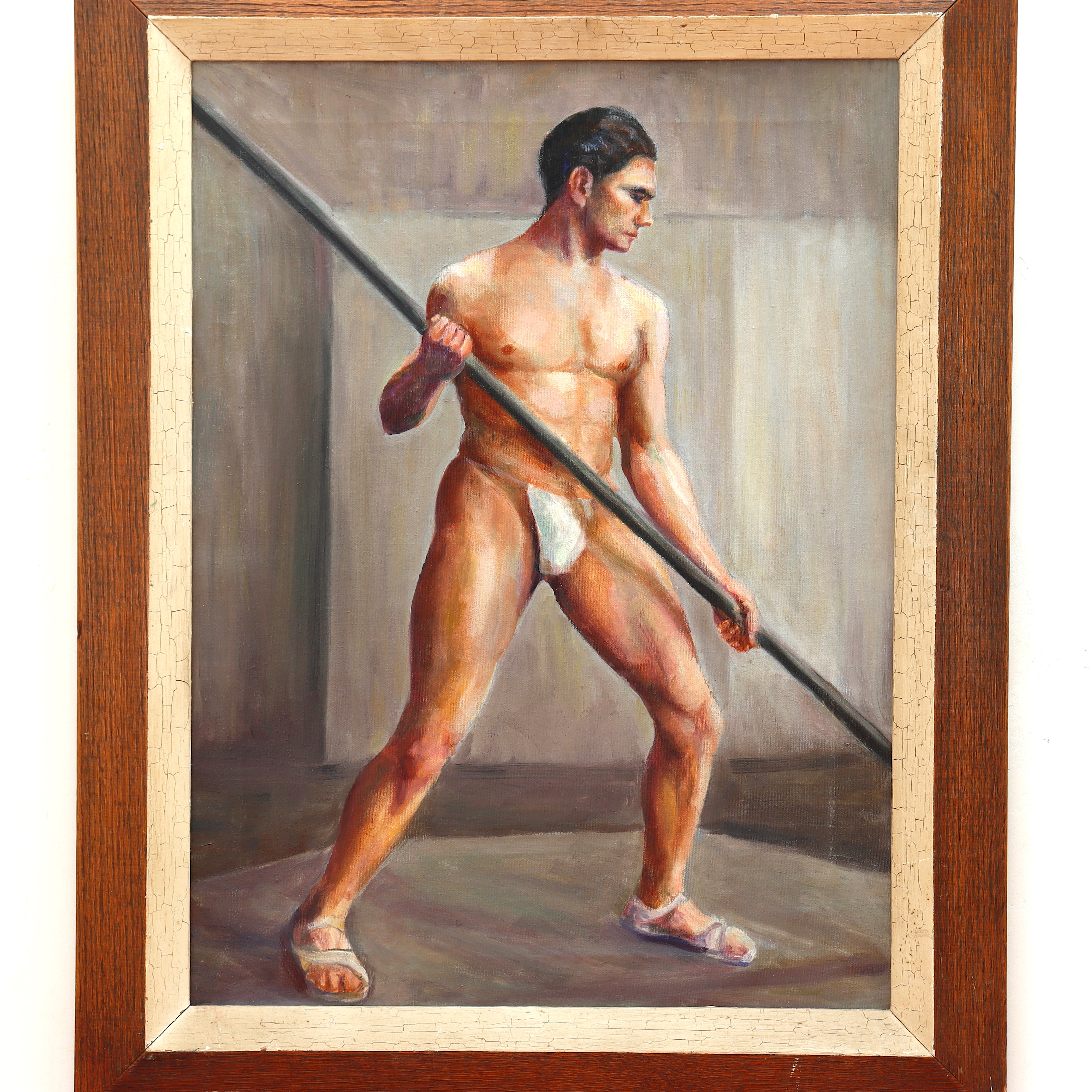 AW178: American Academy Oil on Canvas Painting of Nude Male Model