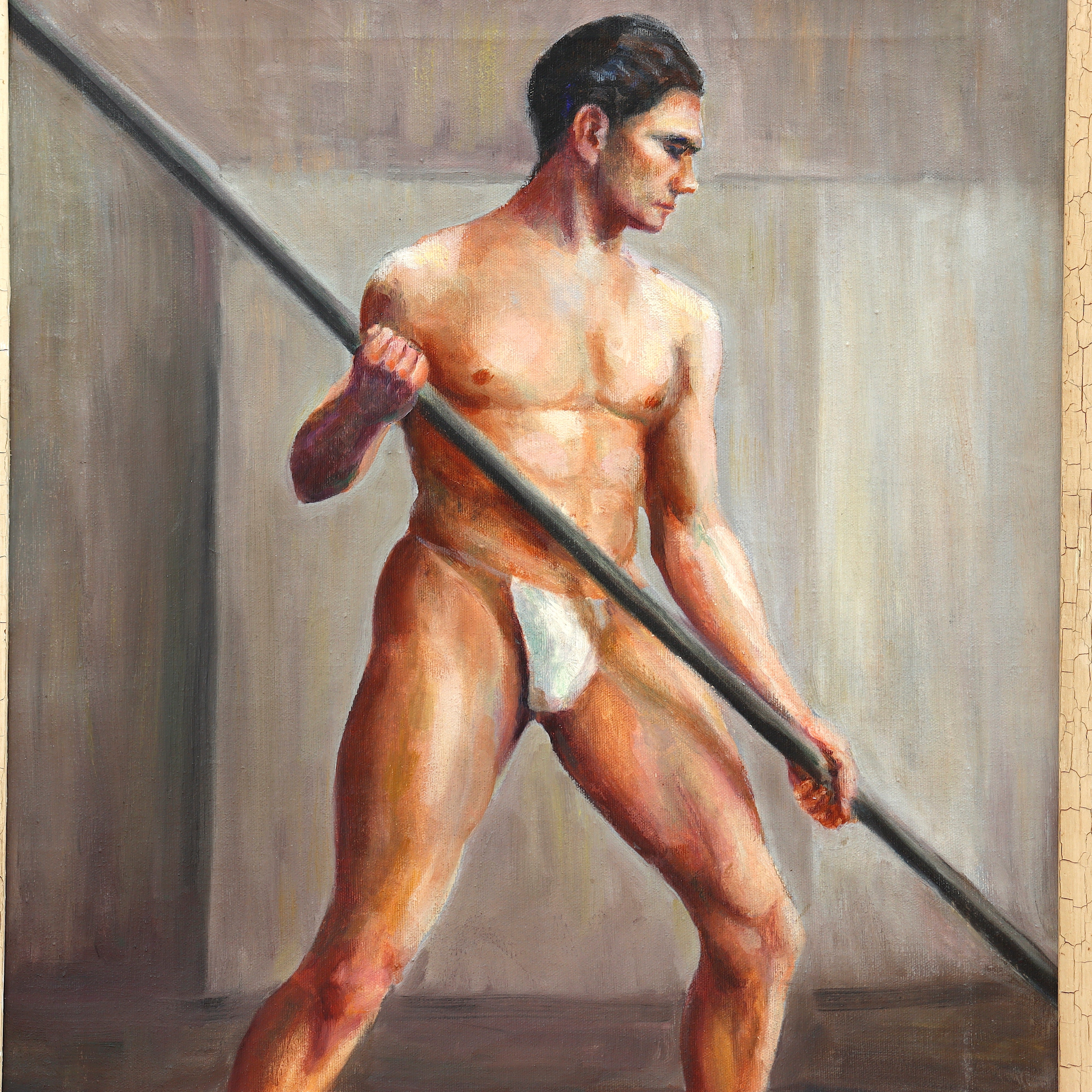 AW178: American Academy Oil on Canvas Painting of Nude Male Model