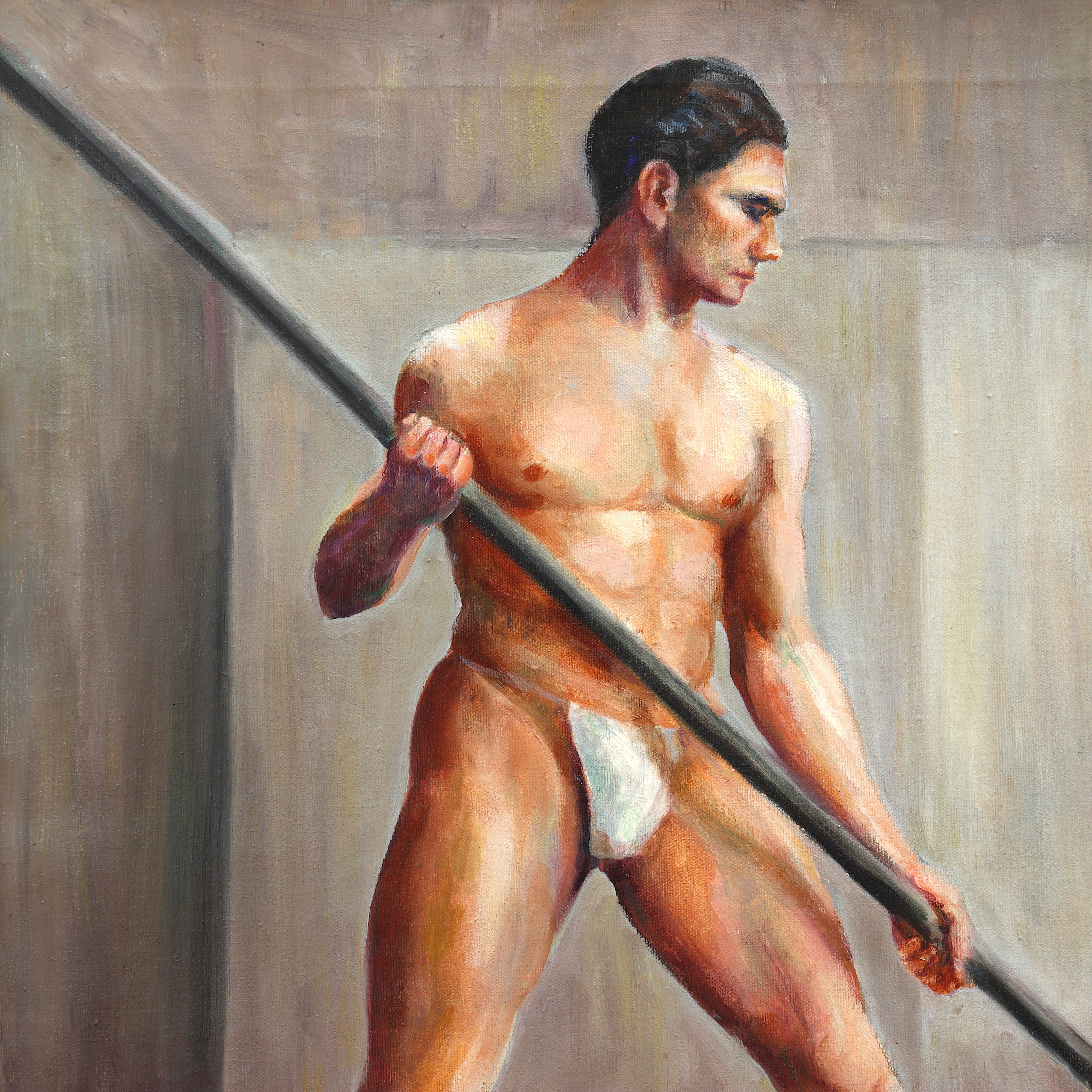 AW178: American Academy Oil on Canvas Painting of Nude Male Model