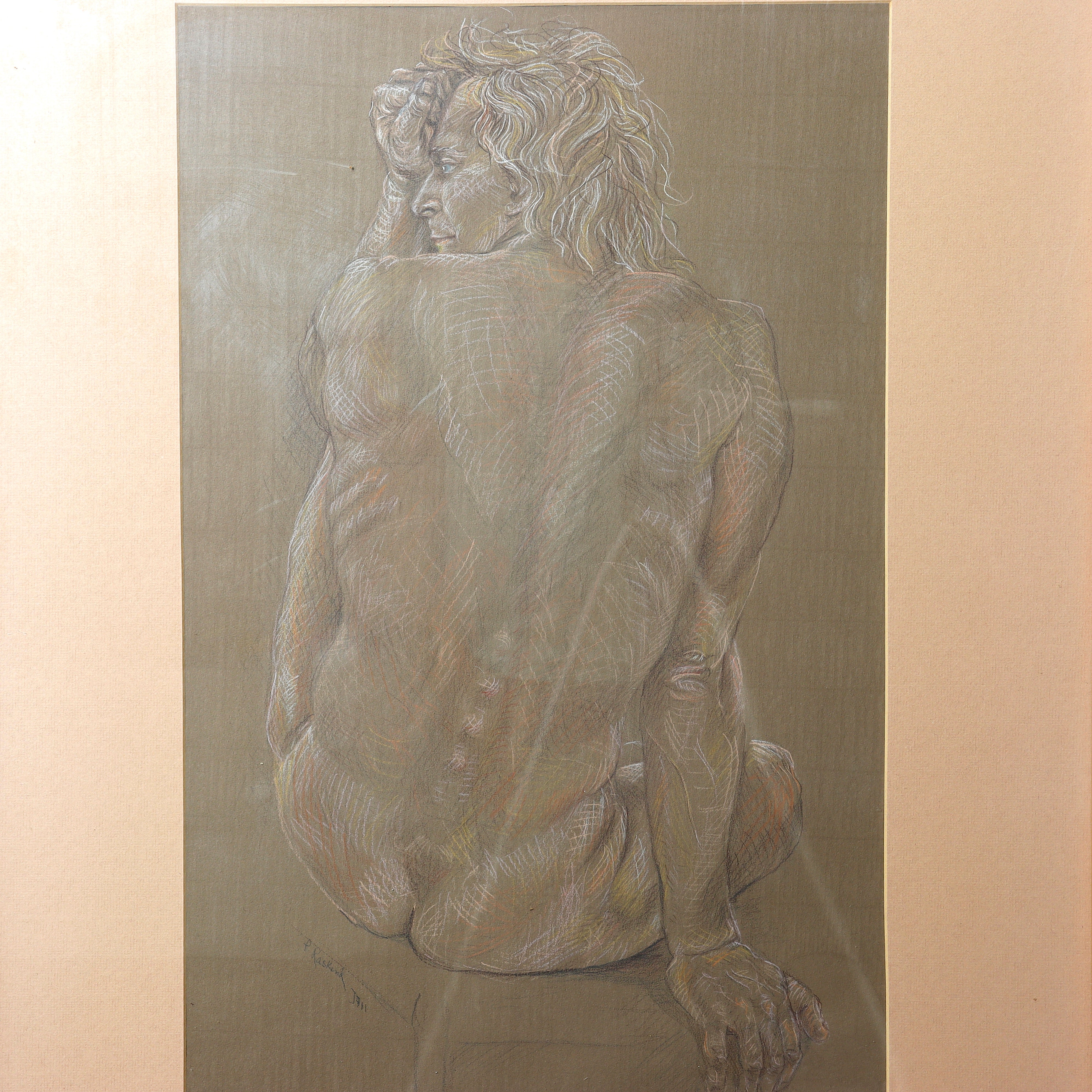 AW5-010: Philis Raskind Male Nude Crayon On Paper
