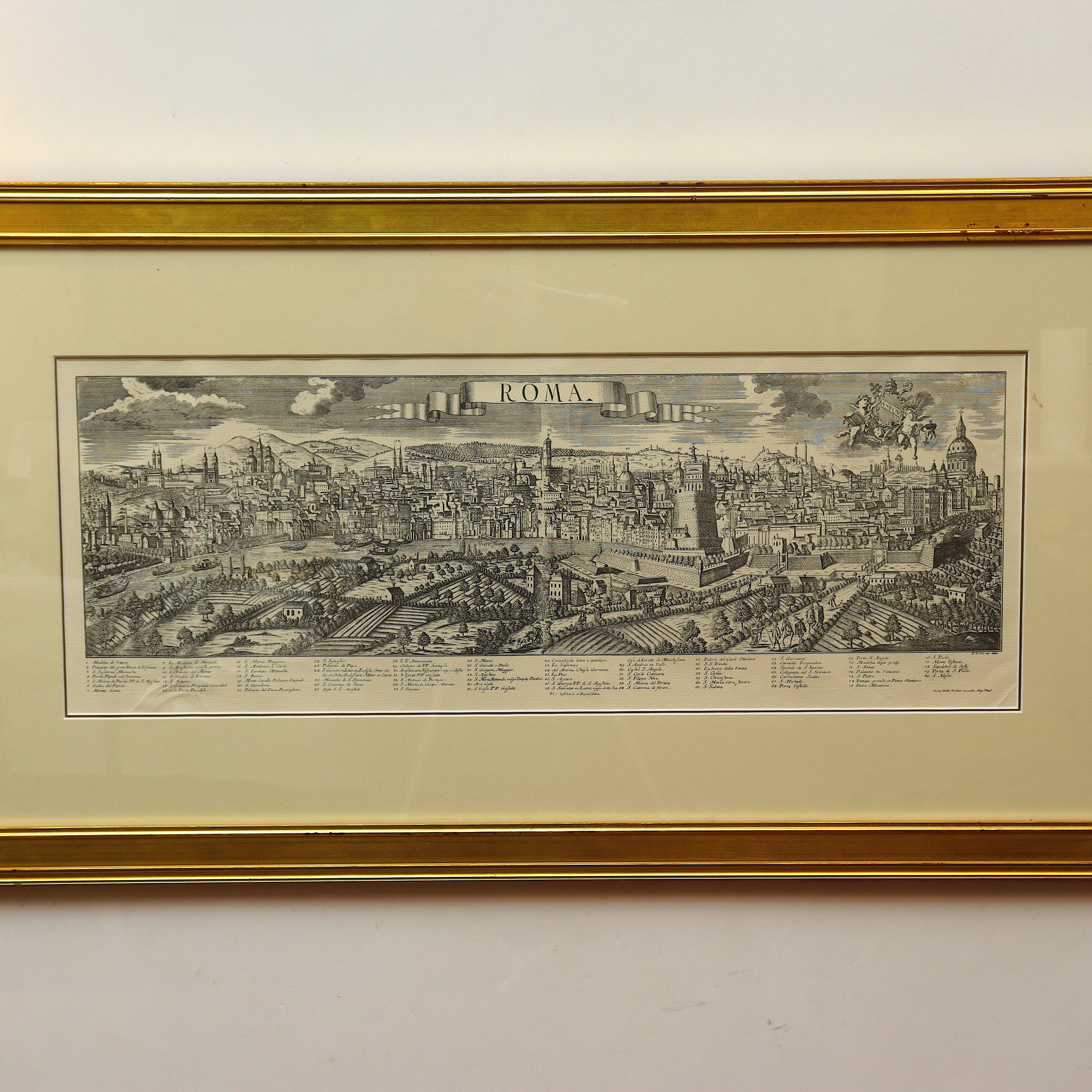 AW7-046: Georg Balthasar Probst ROMA Panoramic Engraving of Rome Title After Friedrich Bernhard Werner