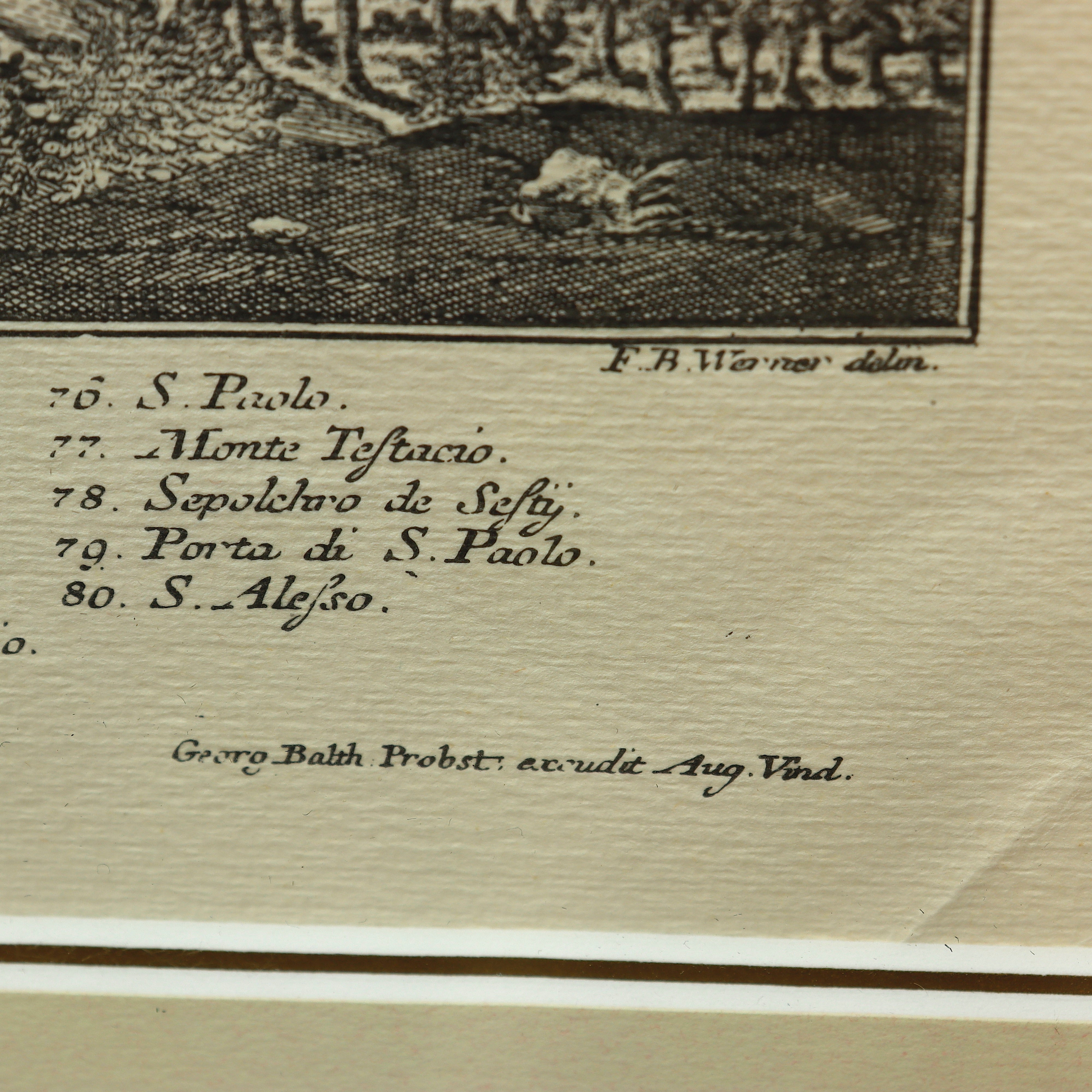 AW7-046: Georg Balthasar Probst ROMA Panoramic Engraving of Rome Title After Friedrich Bernhard Werner