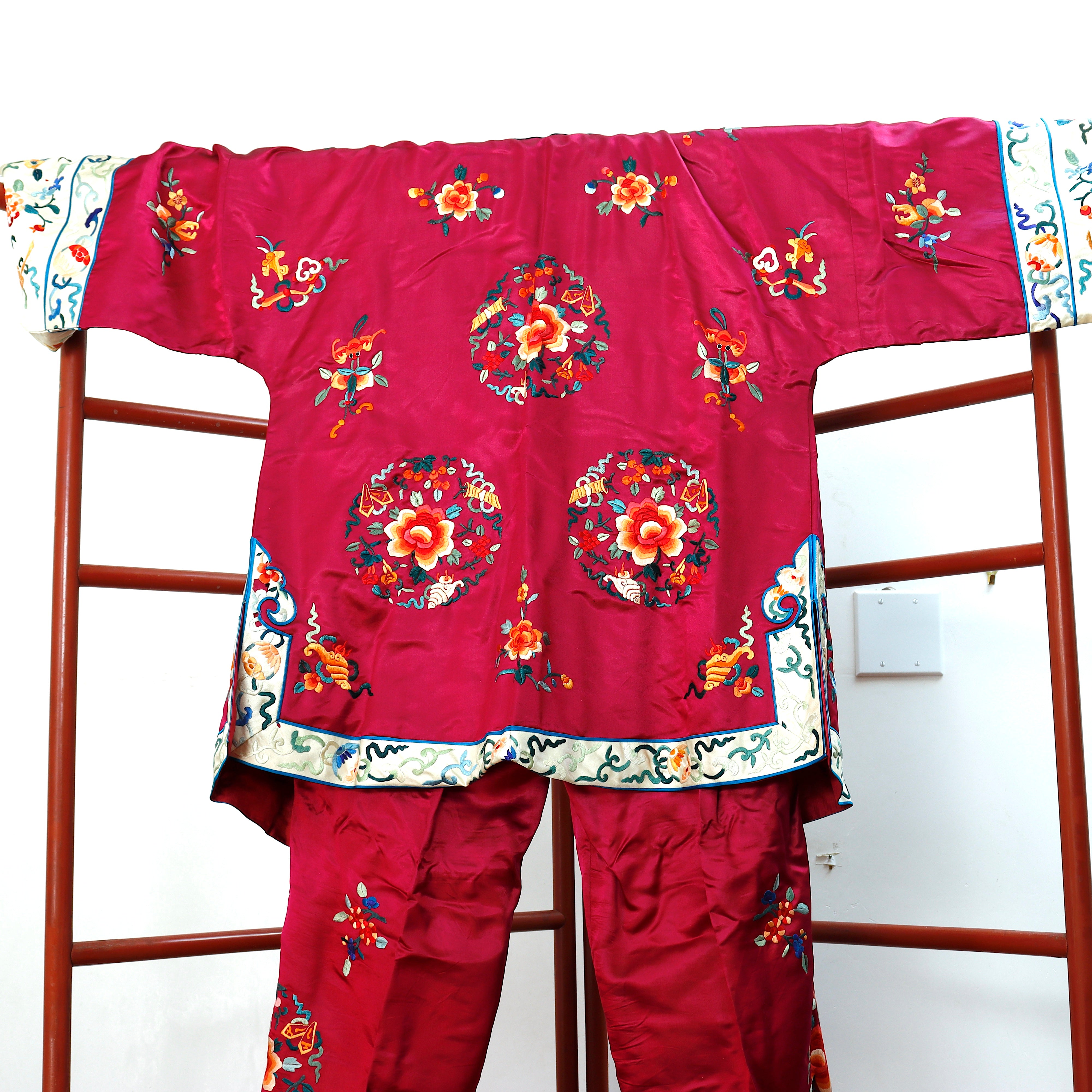 TX3-005: Antique Chinese Ladies Embroidered Pajama Pants & Jacket
